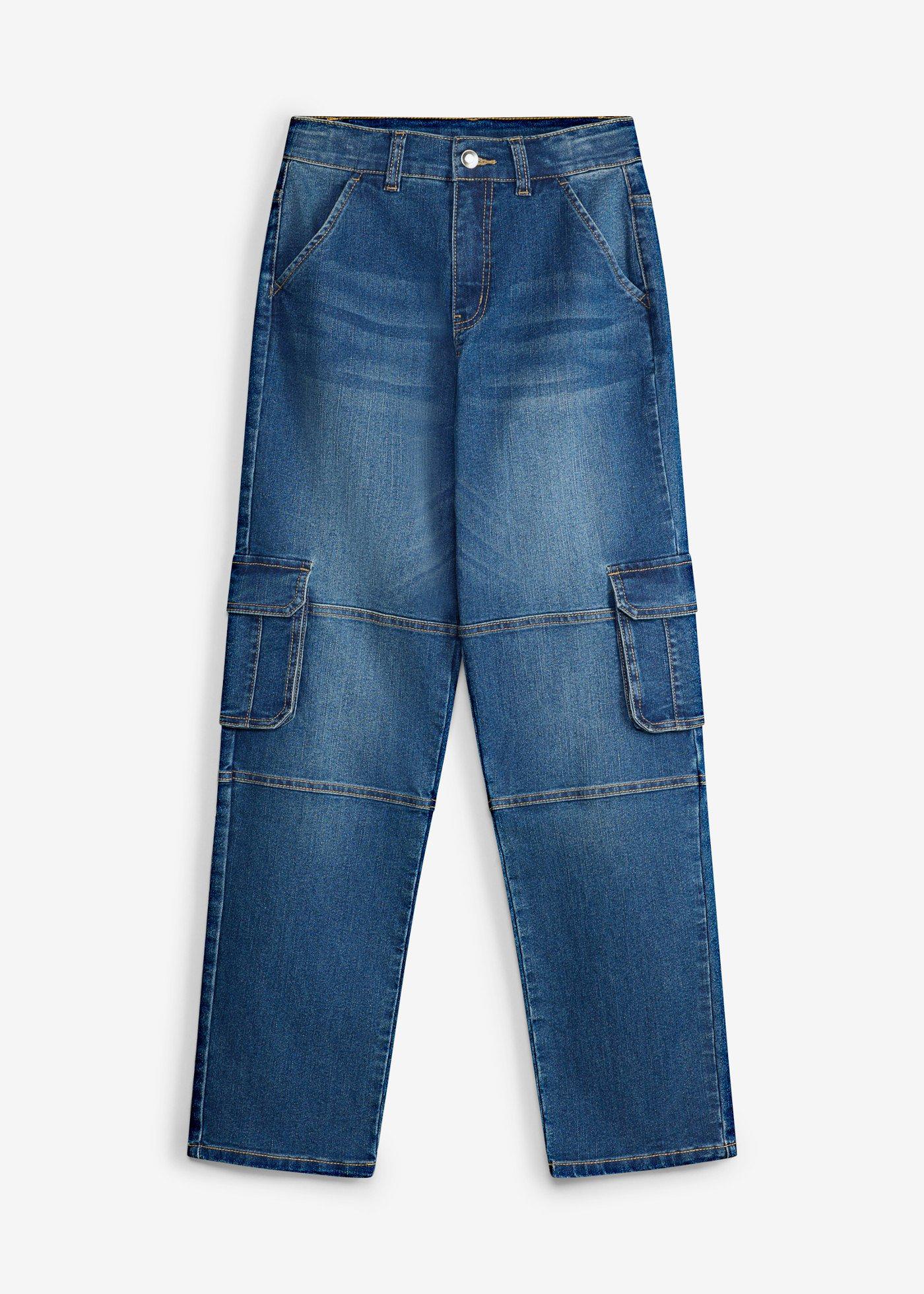 Jeansy loose fit, cargo z regulowanym pasem, straight - Bonprix