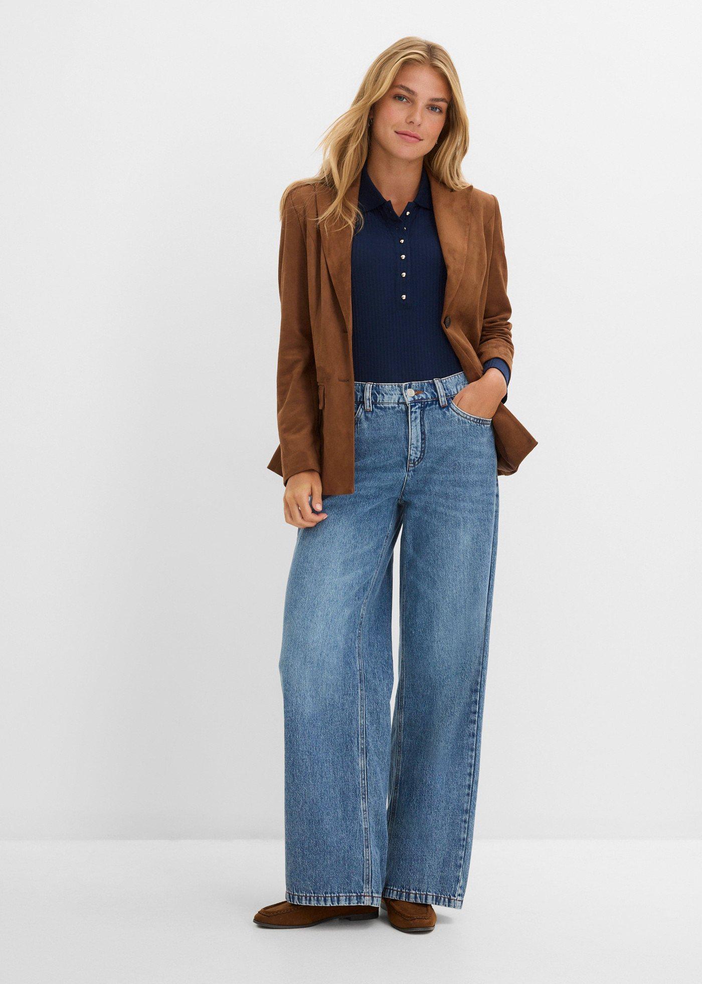Lekkie jeansy wide leg, mid waist - Bonprix