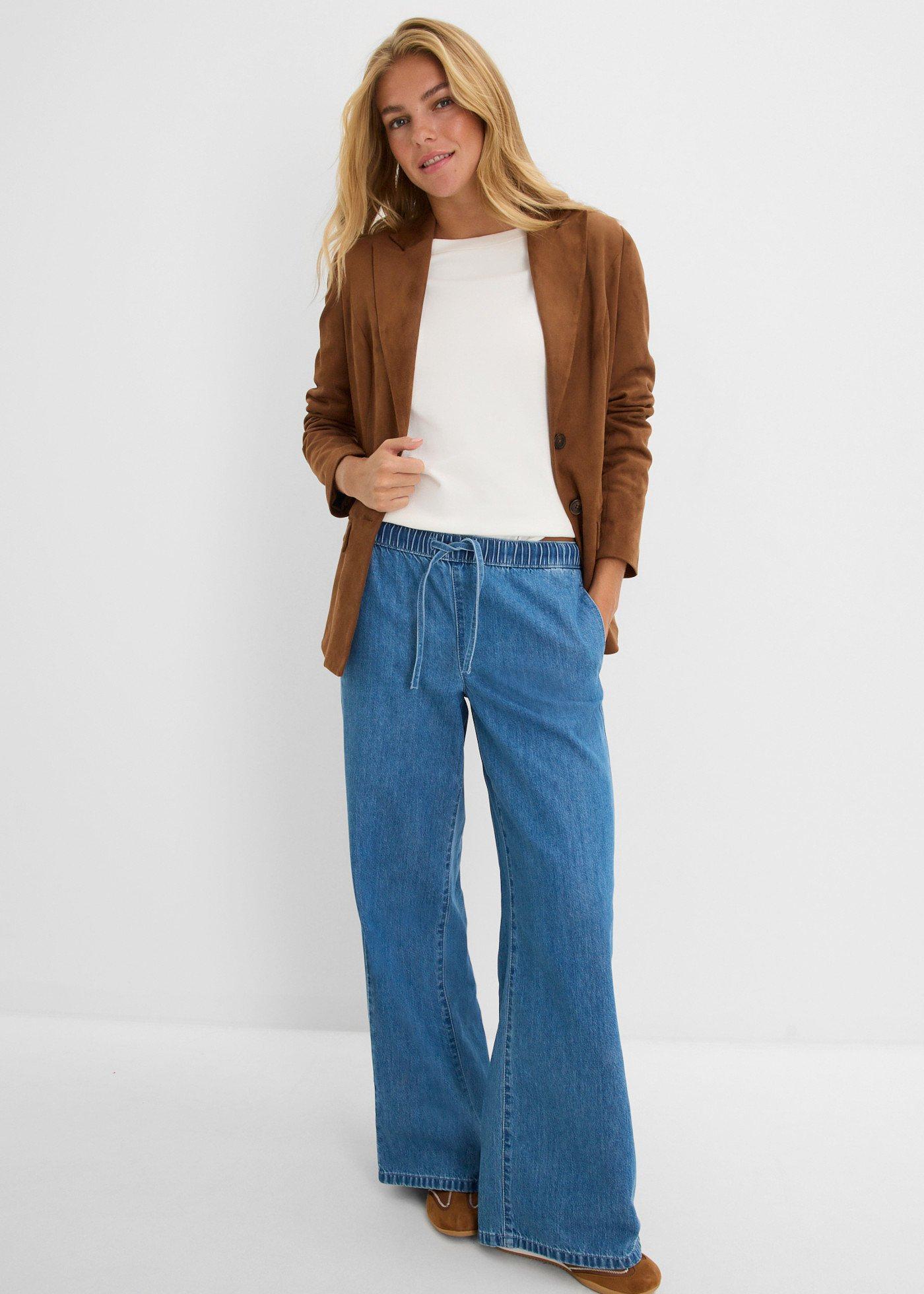 Lekkie jeansy wide leg, mid waist - Bonprix