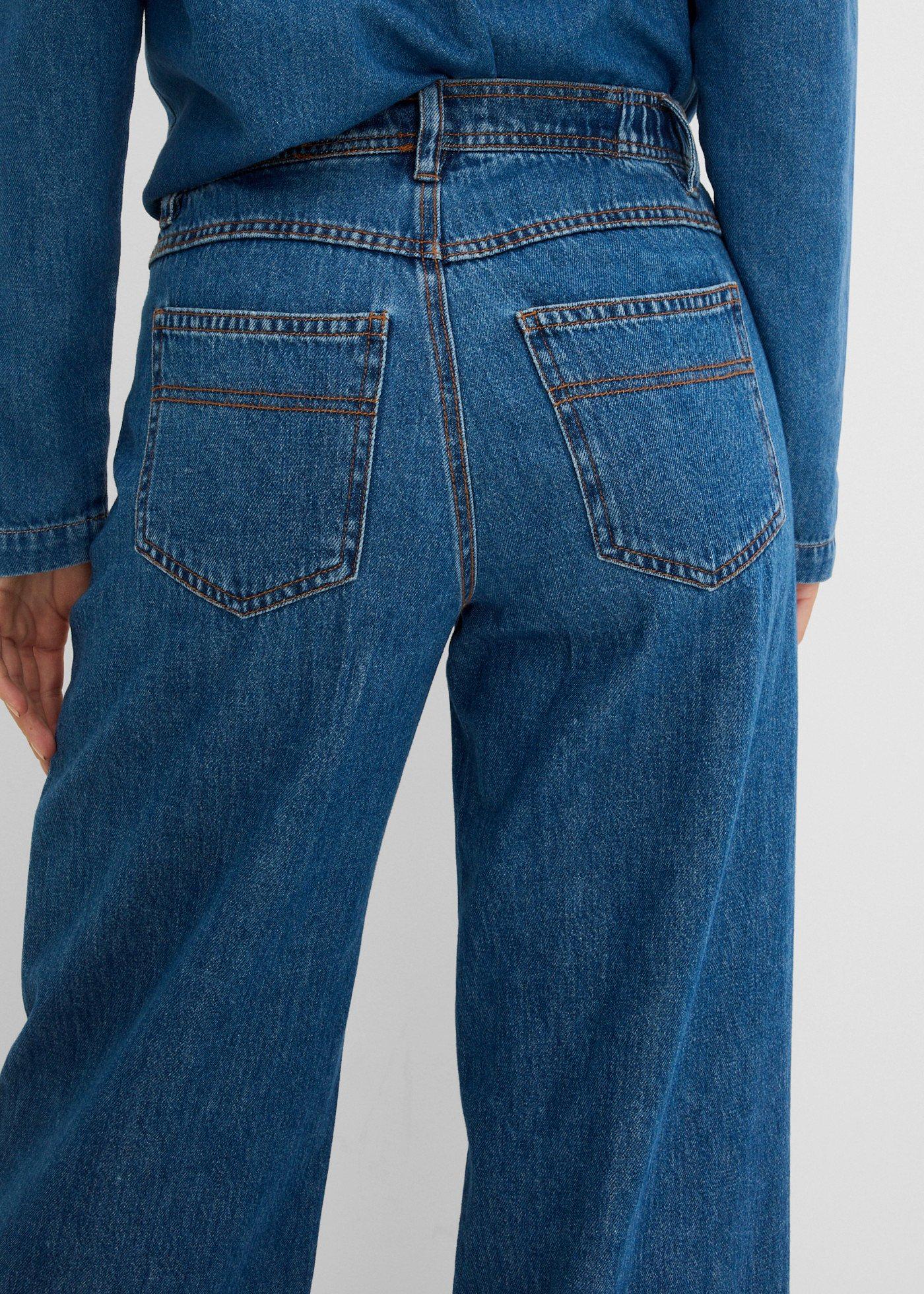 Lekkie jeansy wide leg, mid waist, cropped - Bonprix