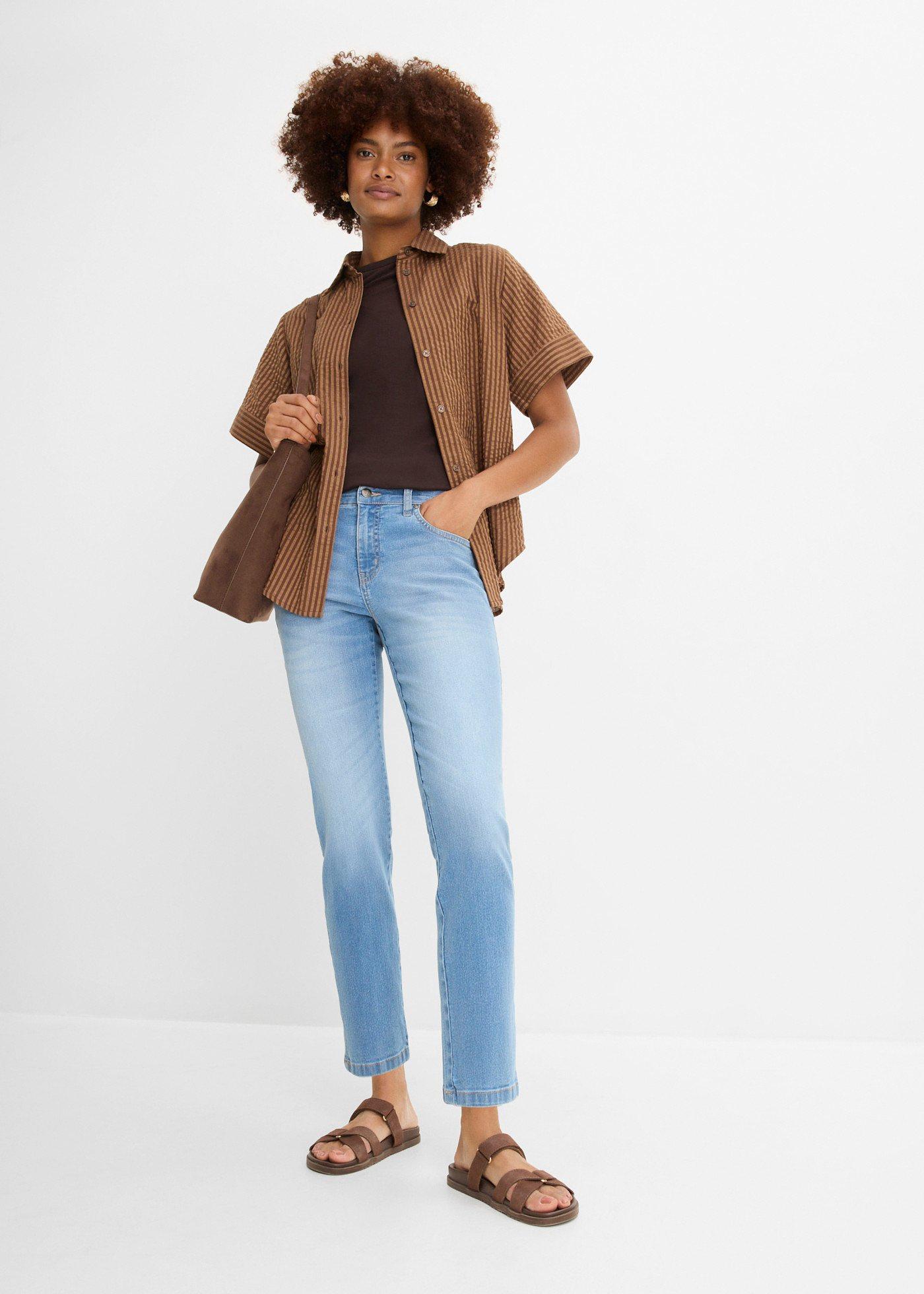 Jeansy straight, mid waist, cropped - Bonprix