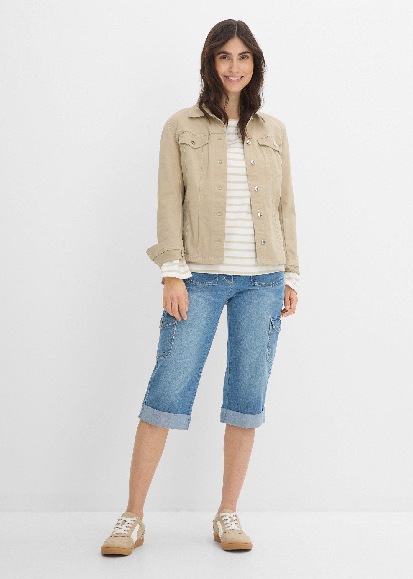 Jeansy bojówki mid waist, ze stretchem - Bonprix