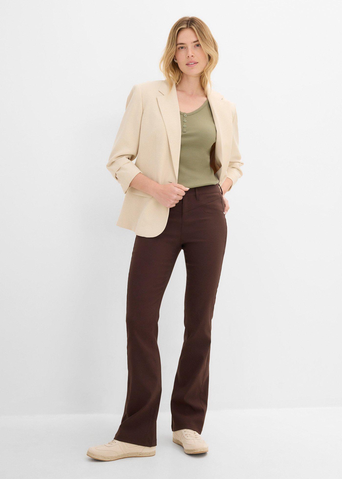 Spodnie z bengaliny ze stretchem o kroju bootcut, z mieszanki wiskozy - Bonprix