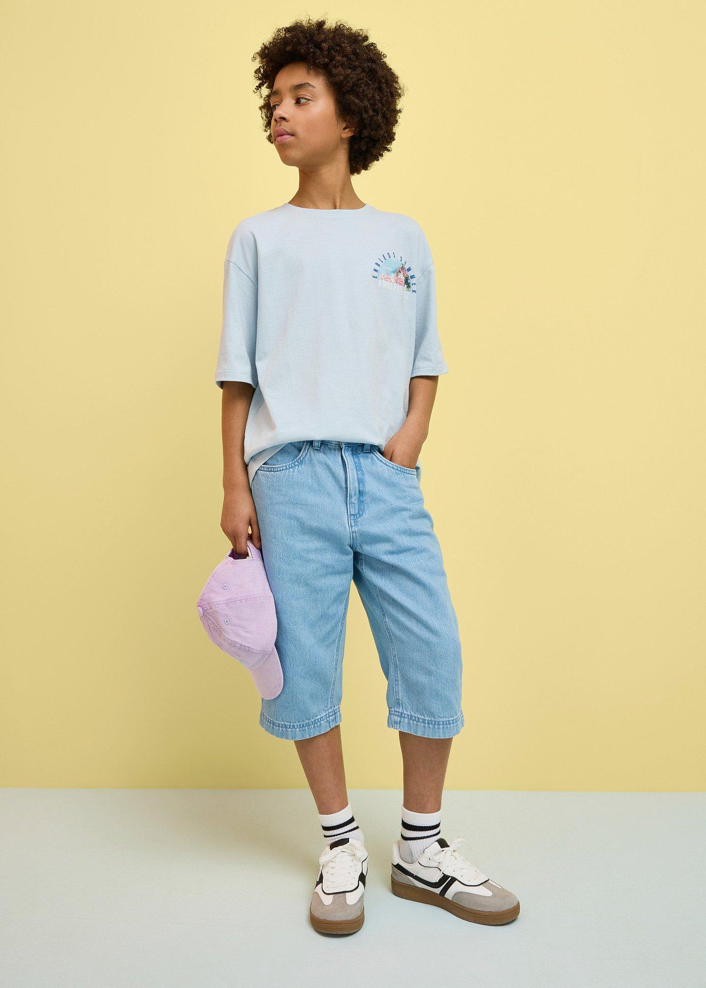 Bermudy jeansowe z regulowanym pasem, loose fit - Bonprix