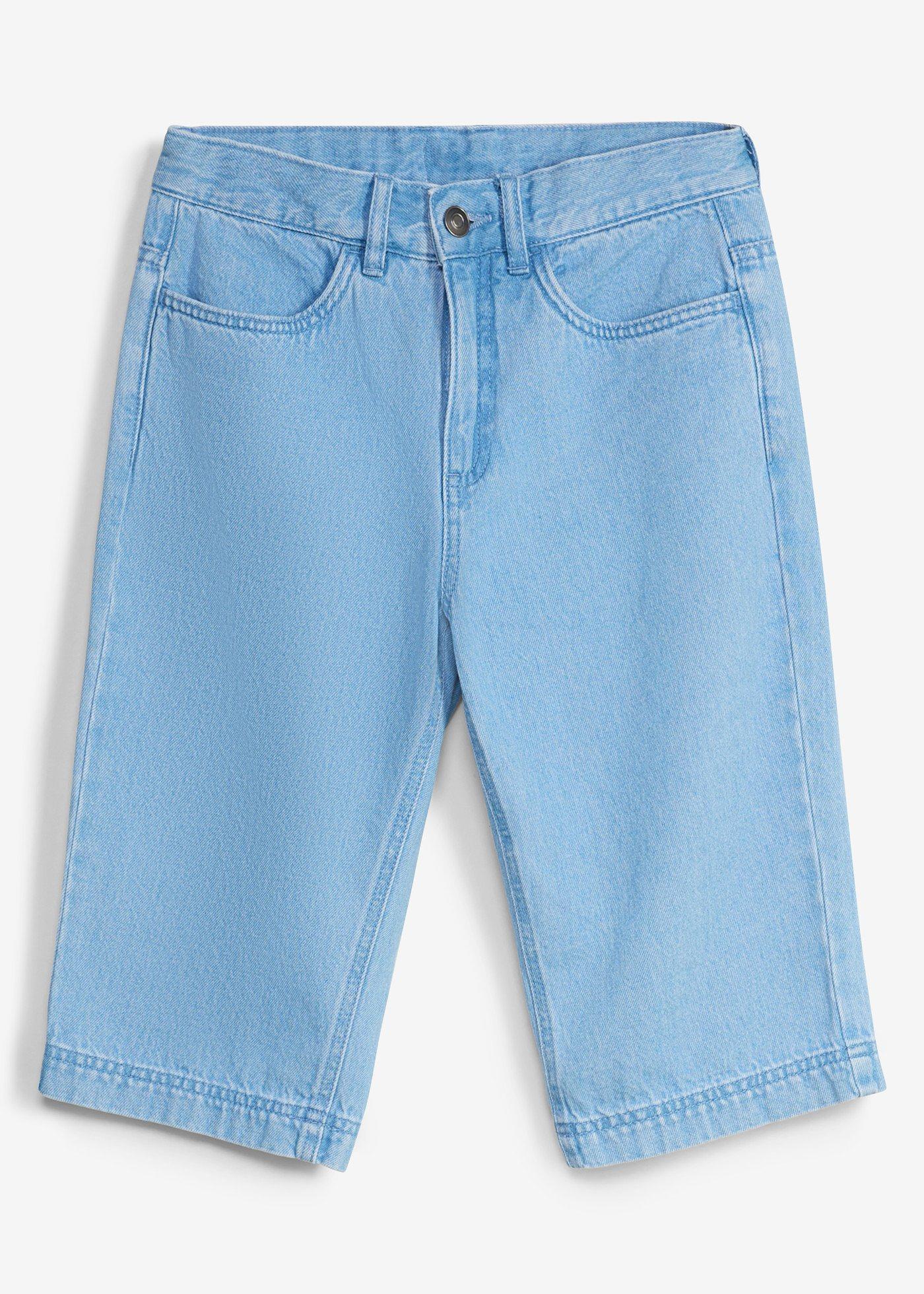 Bermudy jeansowe z regulowanym pasem, loose fit - Bonprix