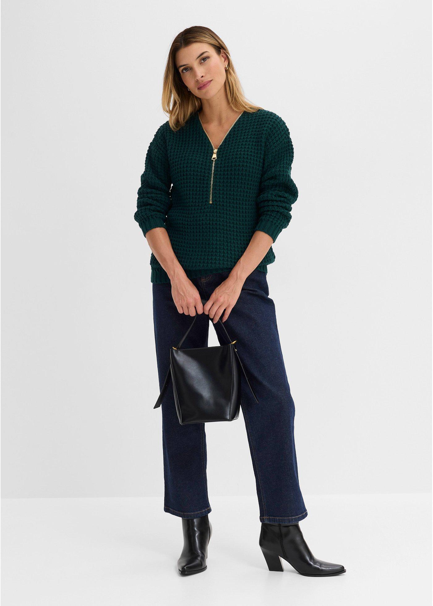 Gruby sweter dzianinowy z zamkiem - Bonprix