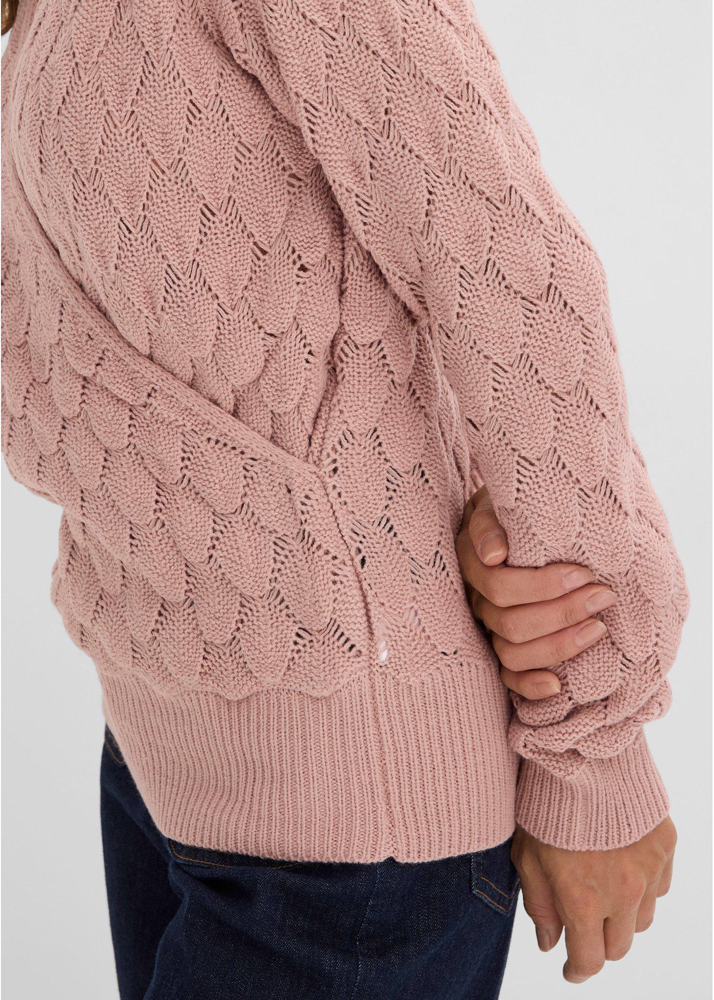 Sweter ażurowy w optyce kopertowego - Bonprix