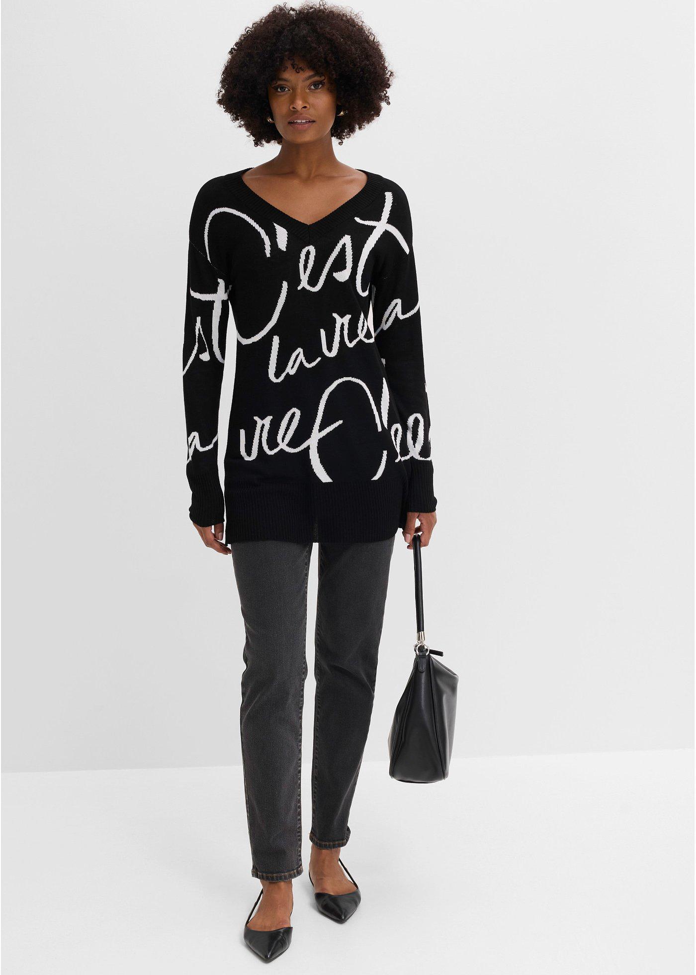 Sweter w napisy - Bonprix