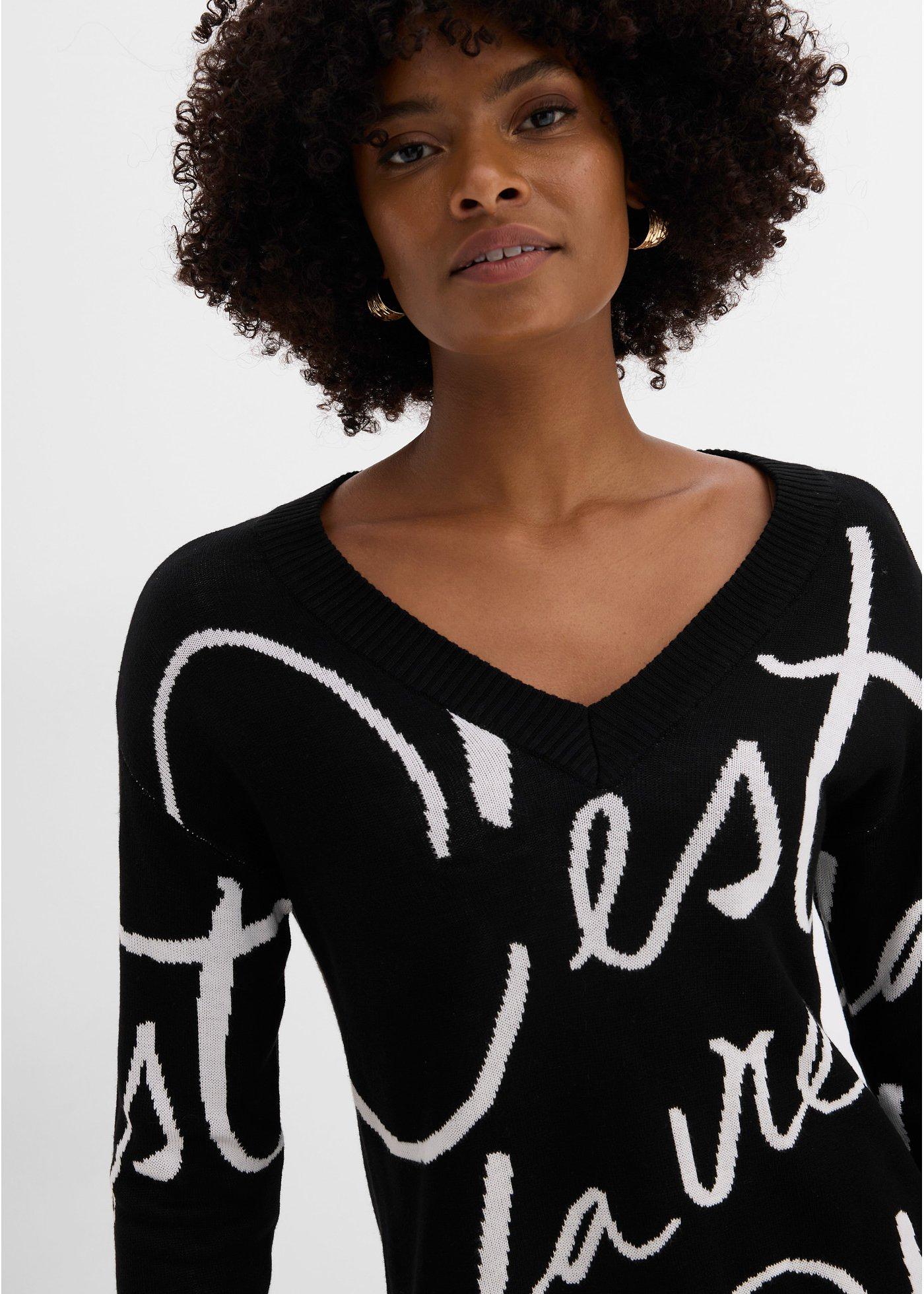 Sweter w napisy - Bonprix