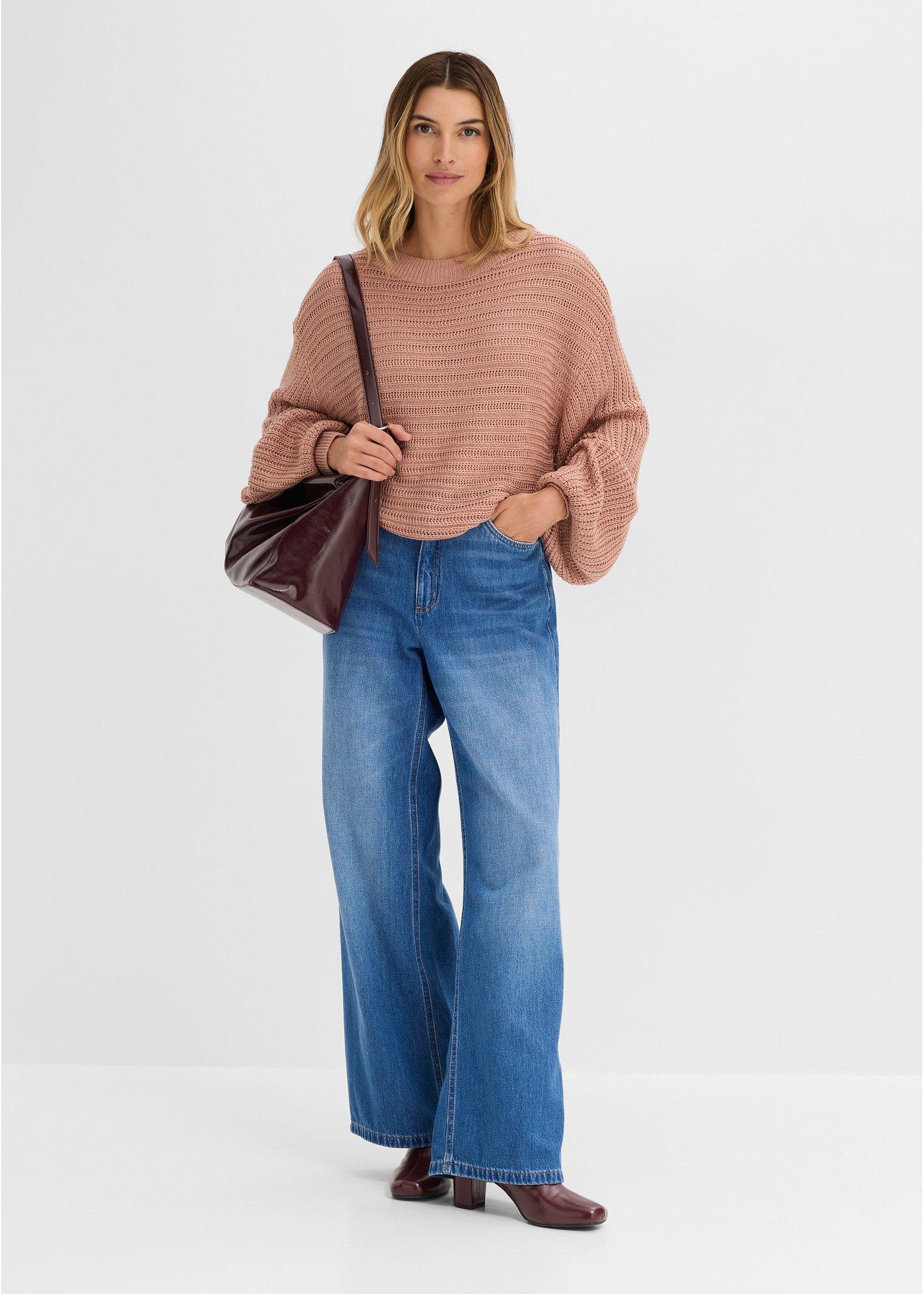 Sweter oversize w ażurowy wzór - Bonprix