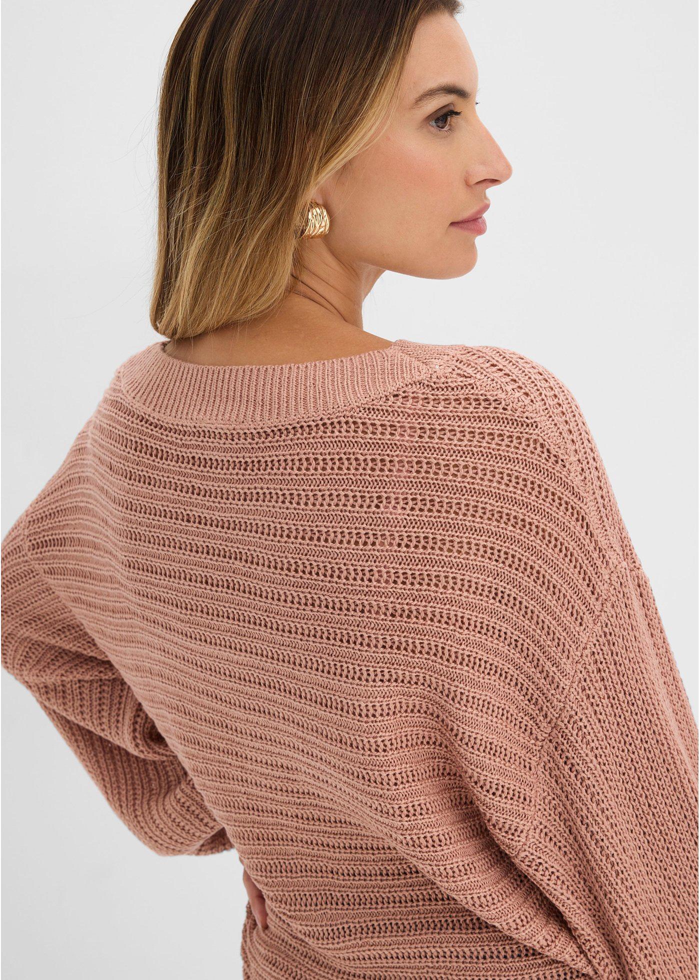 Sweter oversize w ażurowy wzór - Bonprix