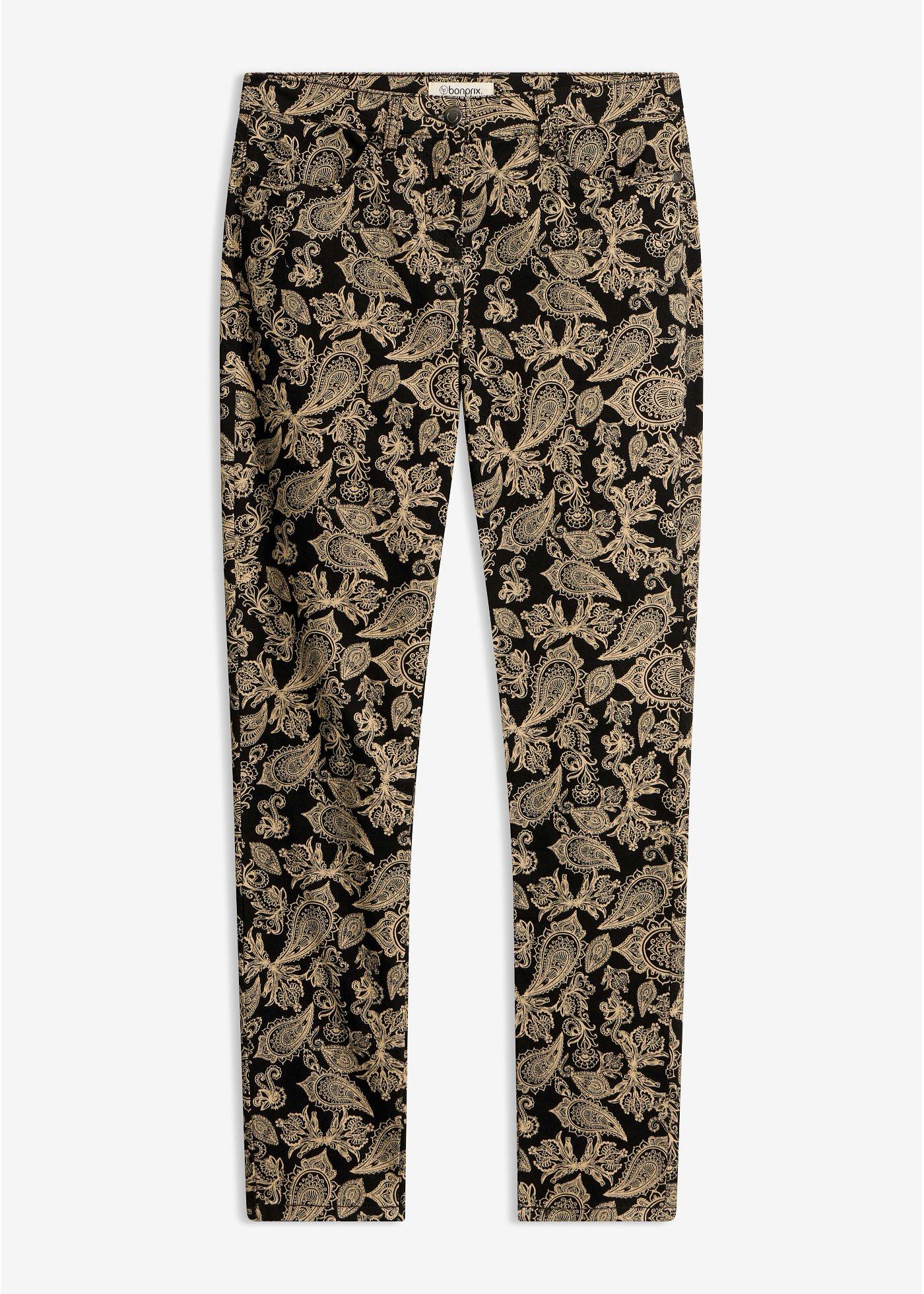 Pantaloni stretch cu imprimeu, din bumbac