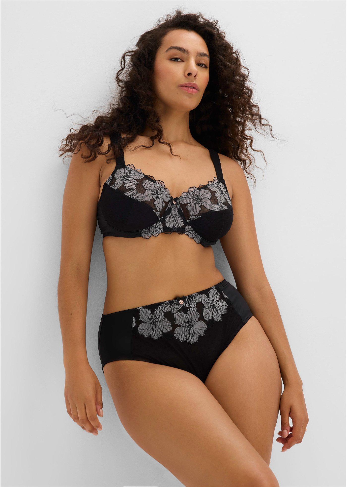 Figi maxi z eleganckim haftem - Bonprix