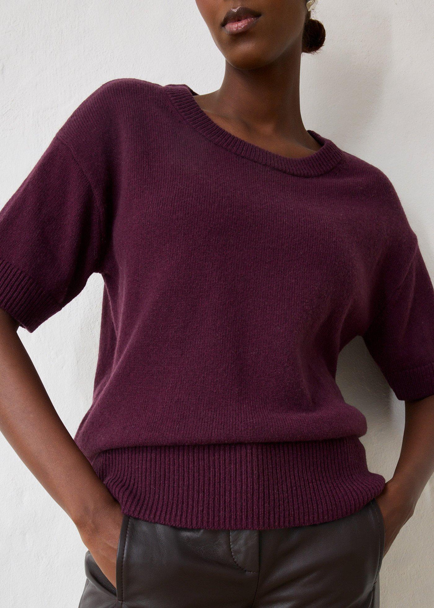 Sweter oversize z krótkim rękawem i dużą zawartością wełny - Bonprix