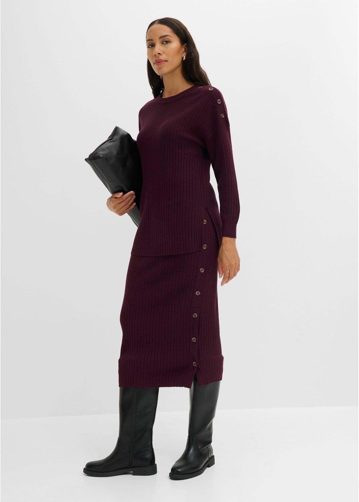 Sweter z mieszanki wiskozy, z ozdobną plisą guzikową - Bonprix