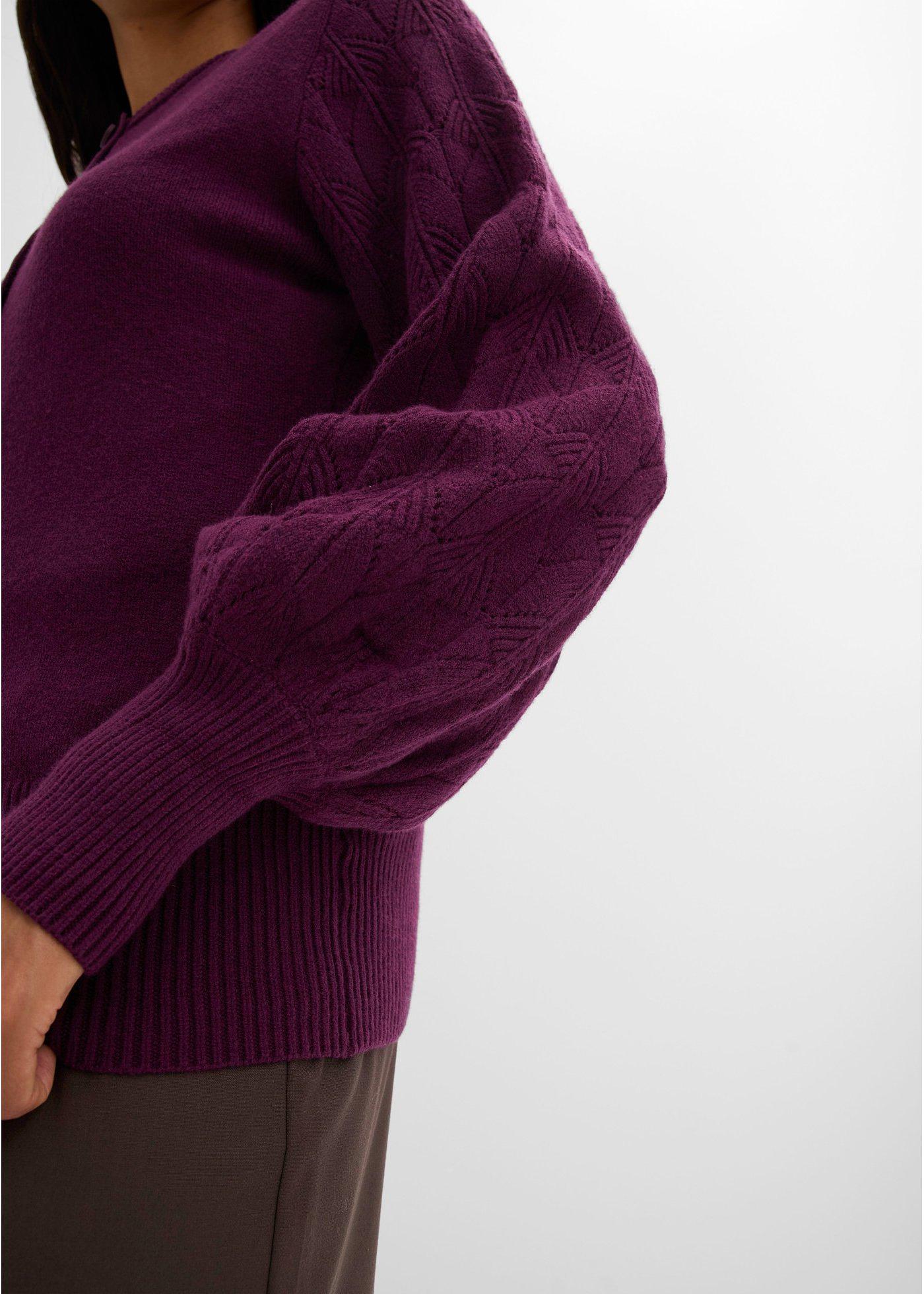Sweter rozpinany ażurowy - Bonprix