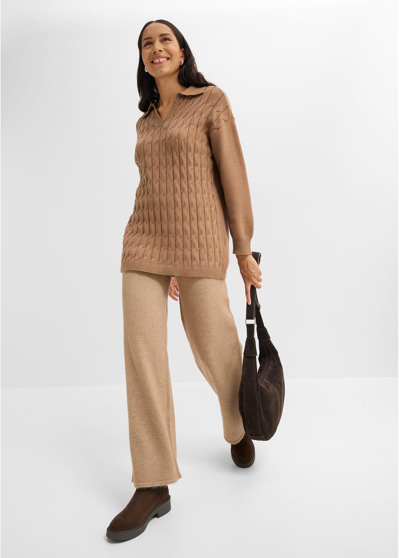 Sweter oversize z warkoczowym splotem - Bonprix