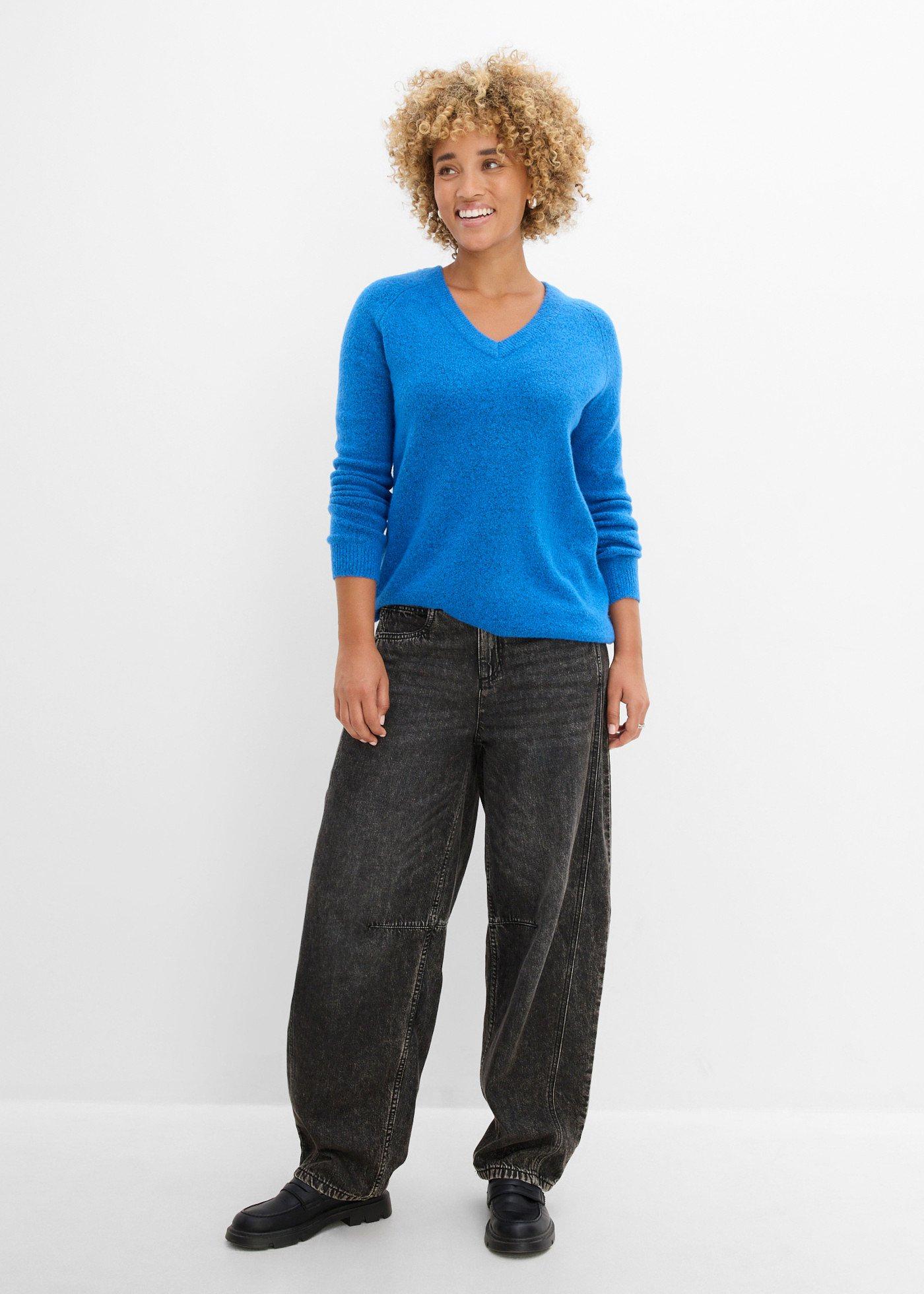 Sweter dzianinowy z dekoltem w serek Oversized Fit - Bonprix