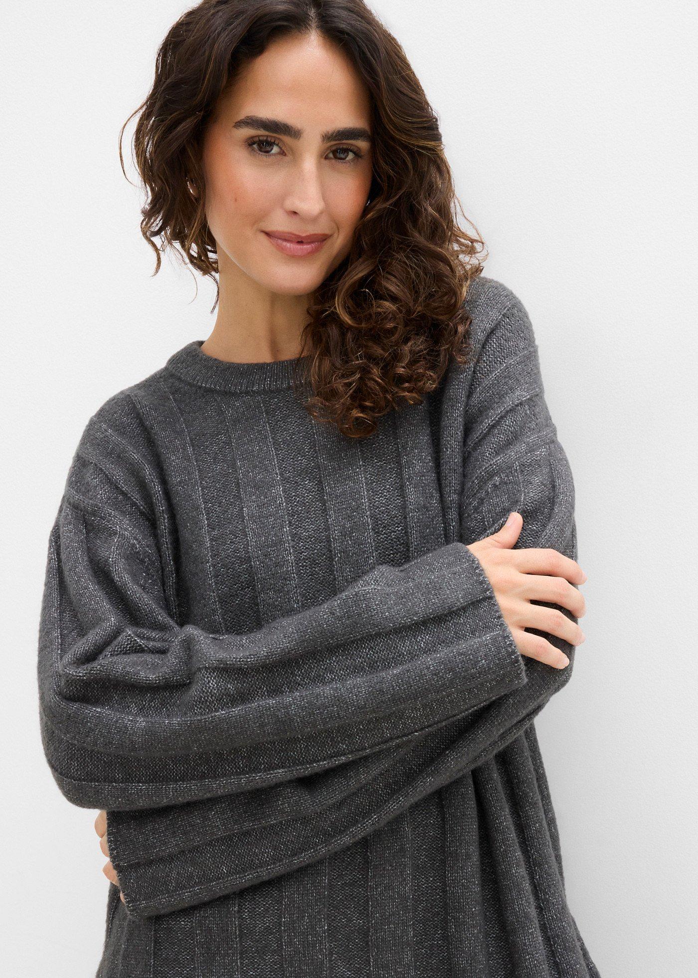Sweter oversize z prążkowanej tkaniny - Bonprix