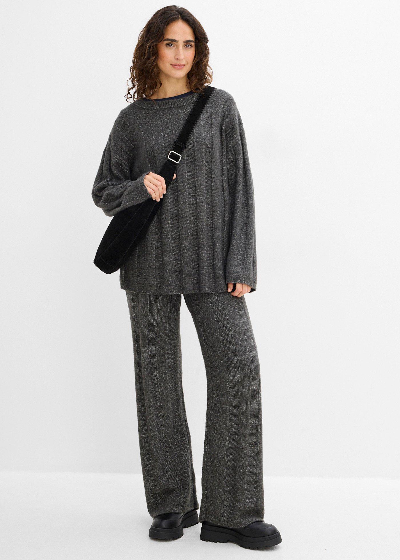 Sweter oversize z prążkowanej tkaniny - Bonprix