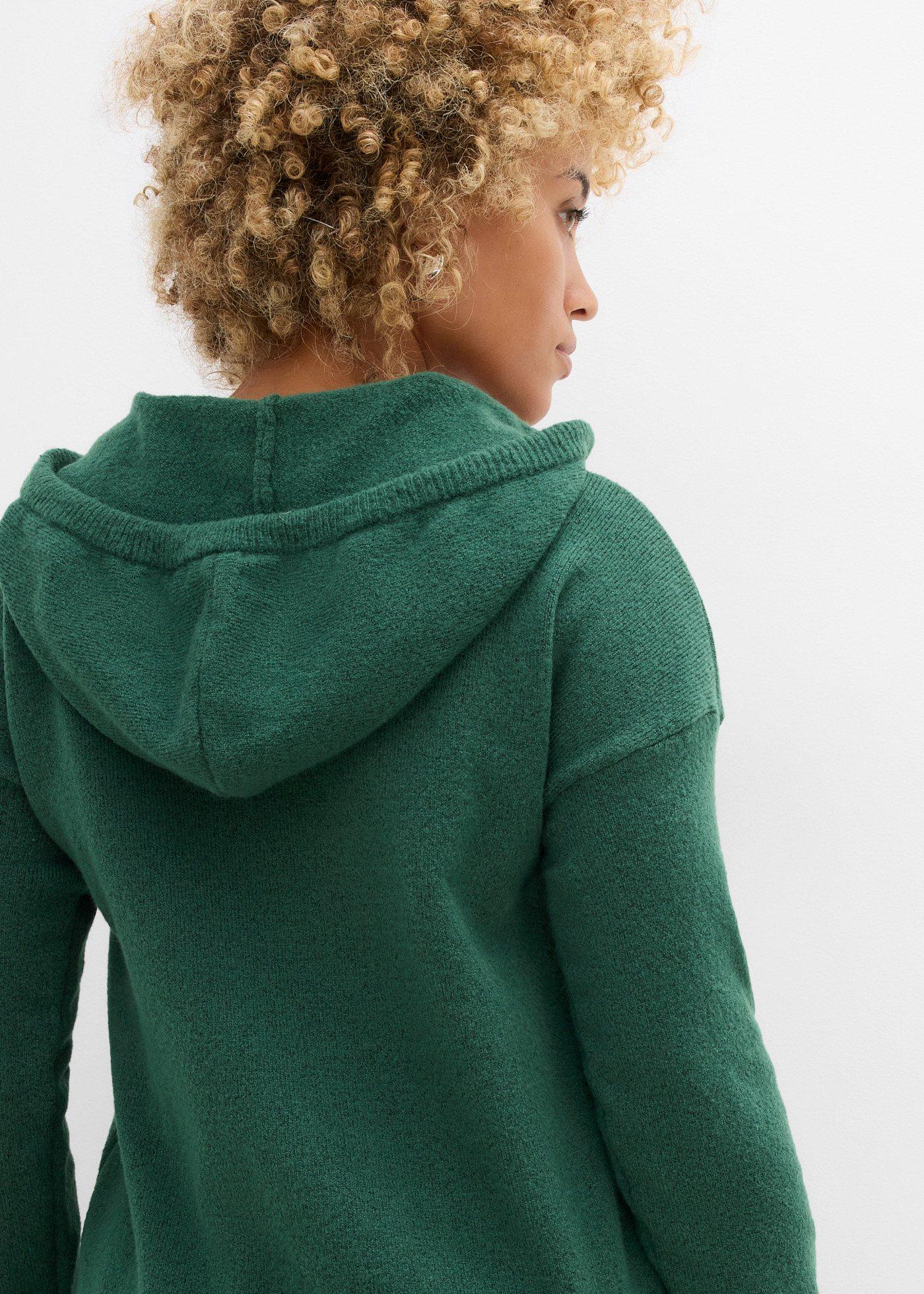 Sweter z dekoltem w serek i kapturem - Bonprix
