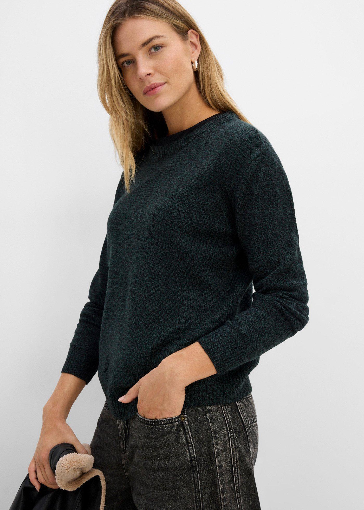 Sweter melanżowy z okrągłym dekoltem - Bonprix