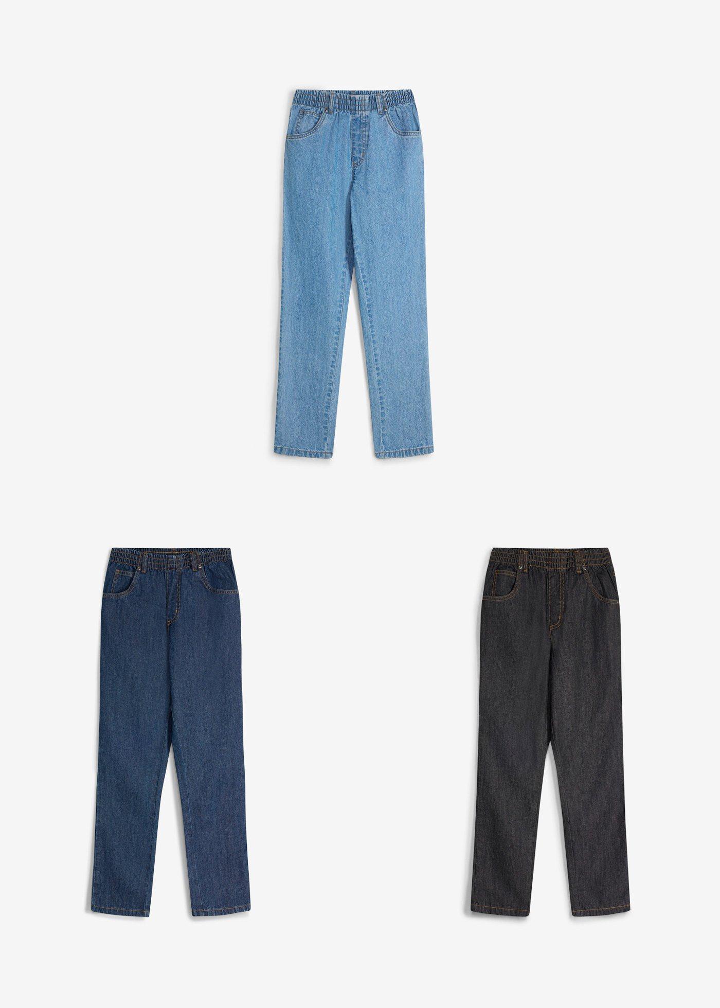 Spodnie regular fit z gumką w talii, prosta nogawka, z czystej bawełny (3 pary w opak.) - Bonprix