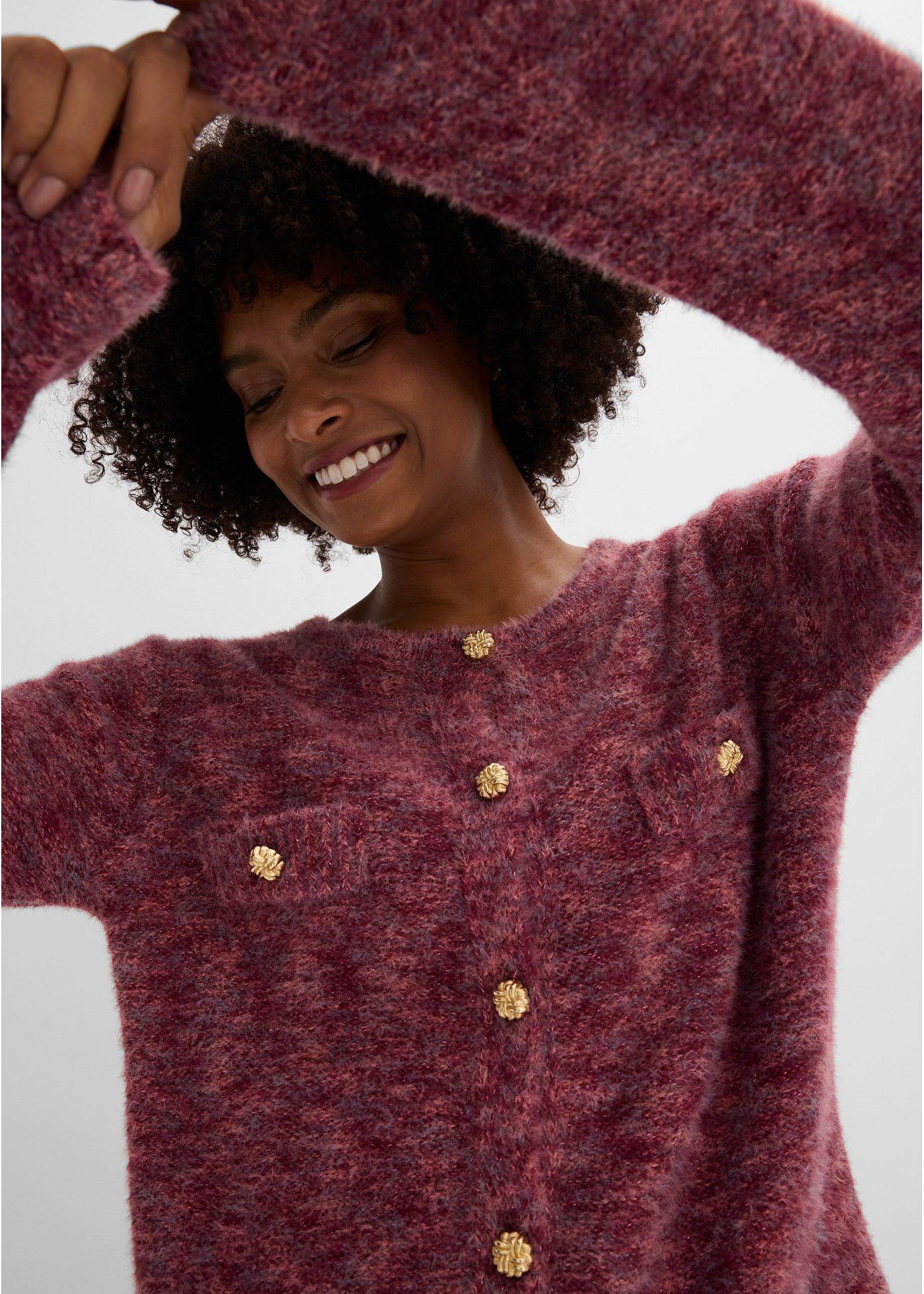 Sweter rozpinany z efektowną nicią - Bonprix