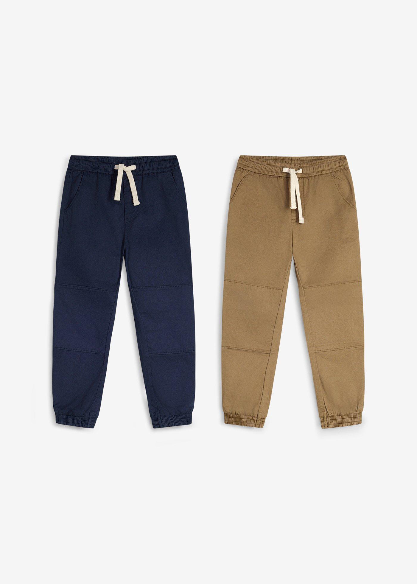 Spodnie z gumką w talii, regular fit, z miękka bawełną  (2 szt.) - Bonprix