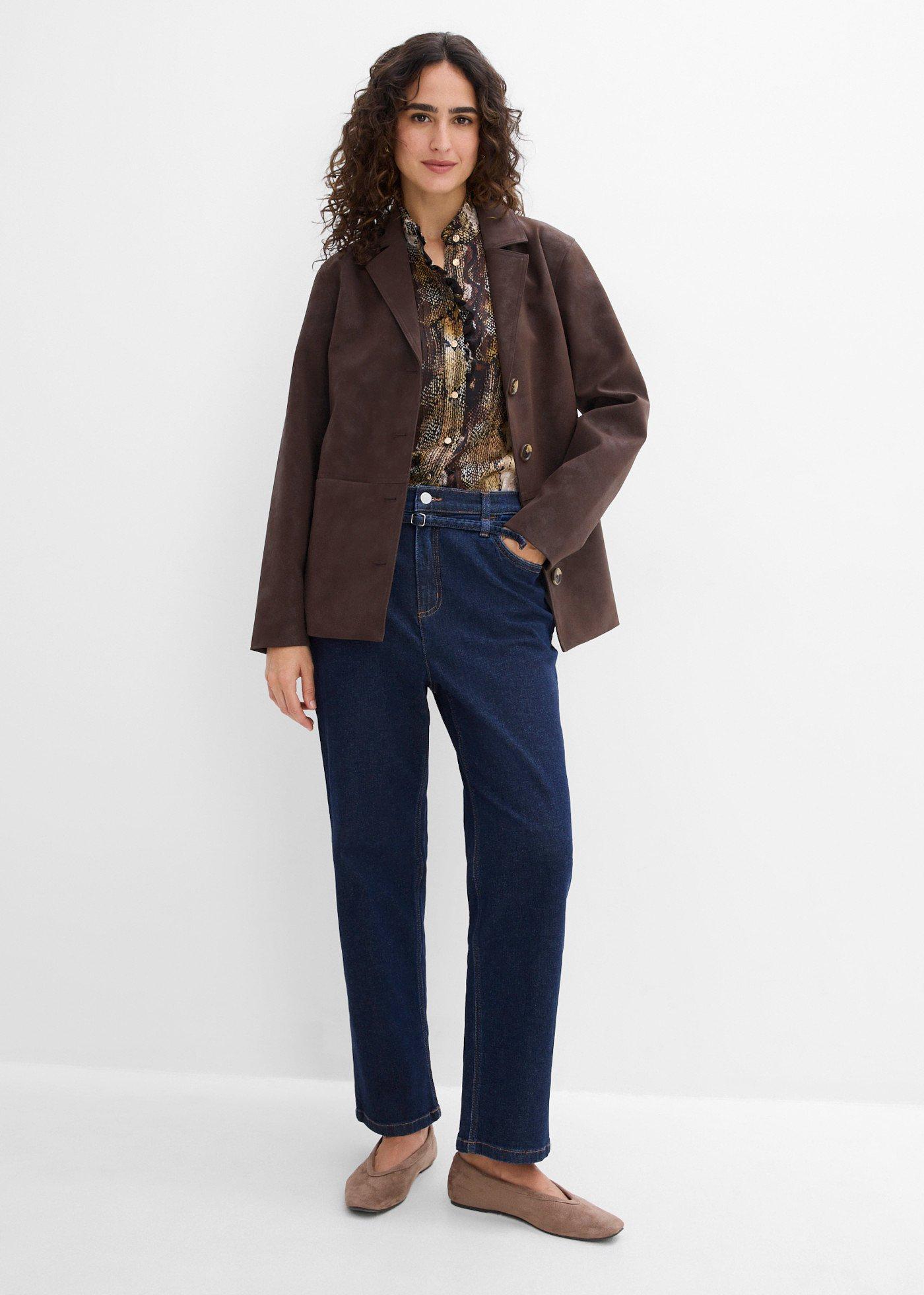Jeansy straight, high waist, cropped - Bonprix