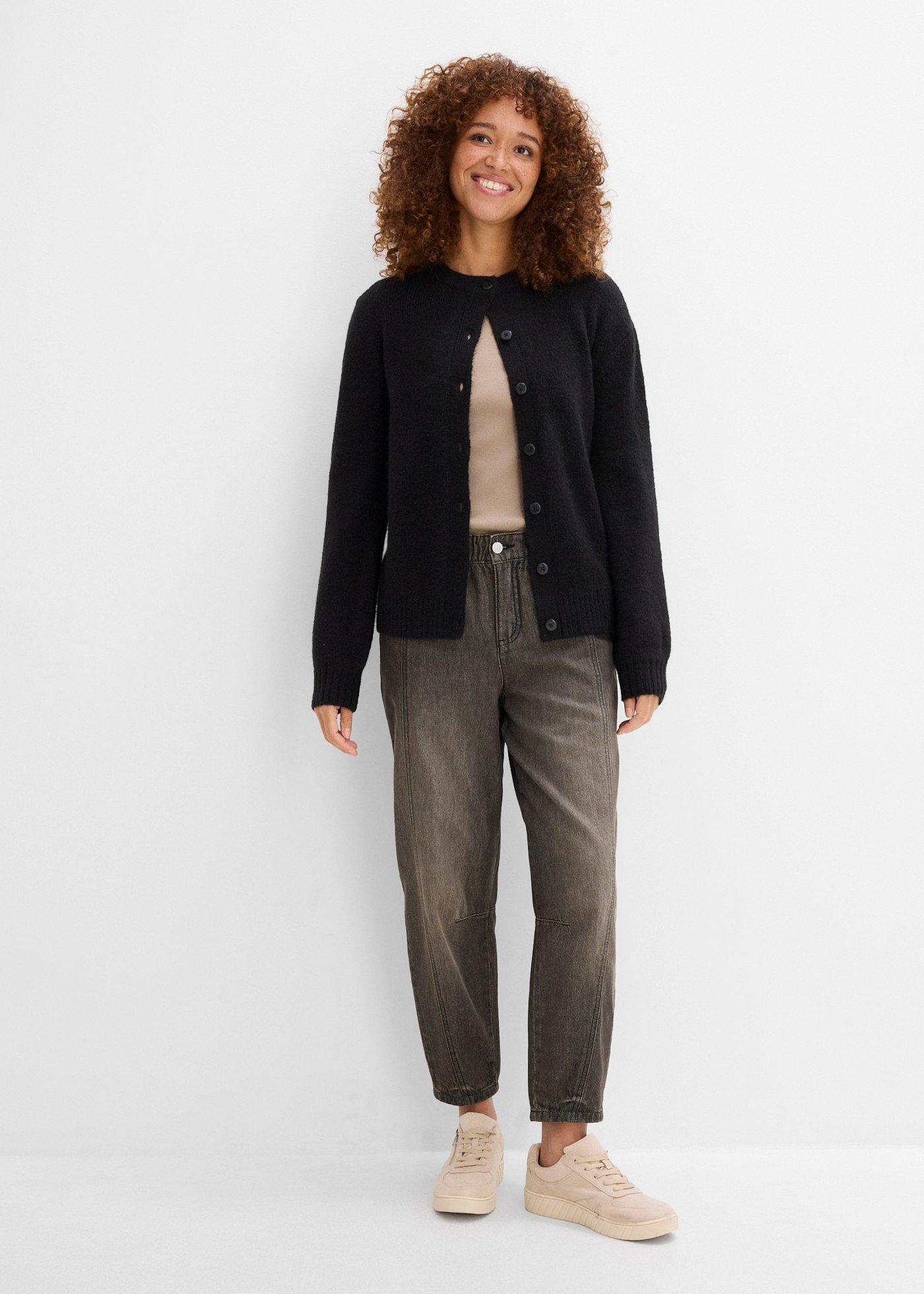 Jeansy typu barrel, mid waist, z wygodnym pasem - Bonprix