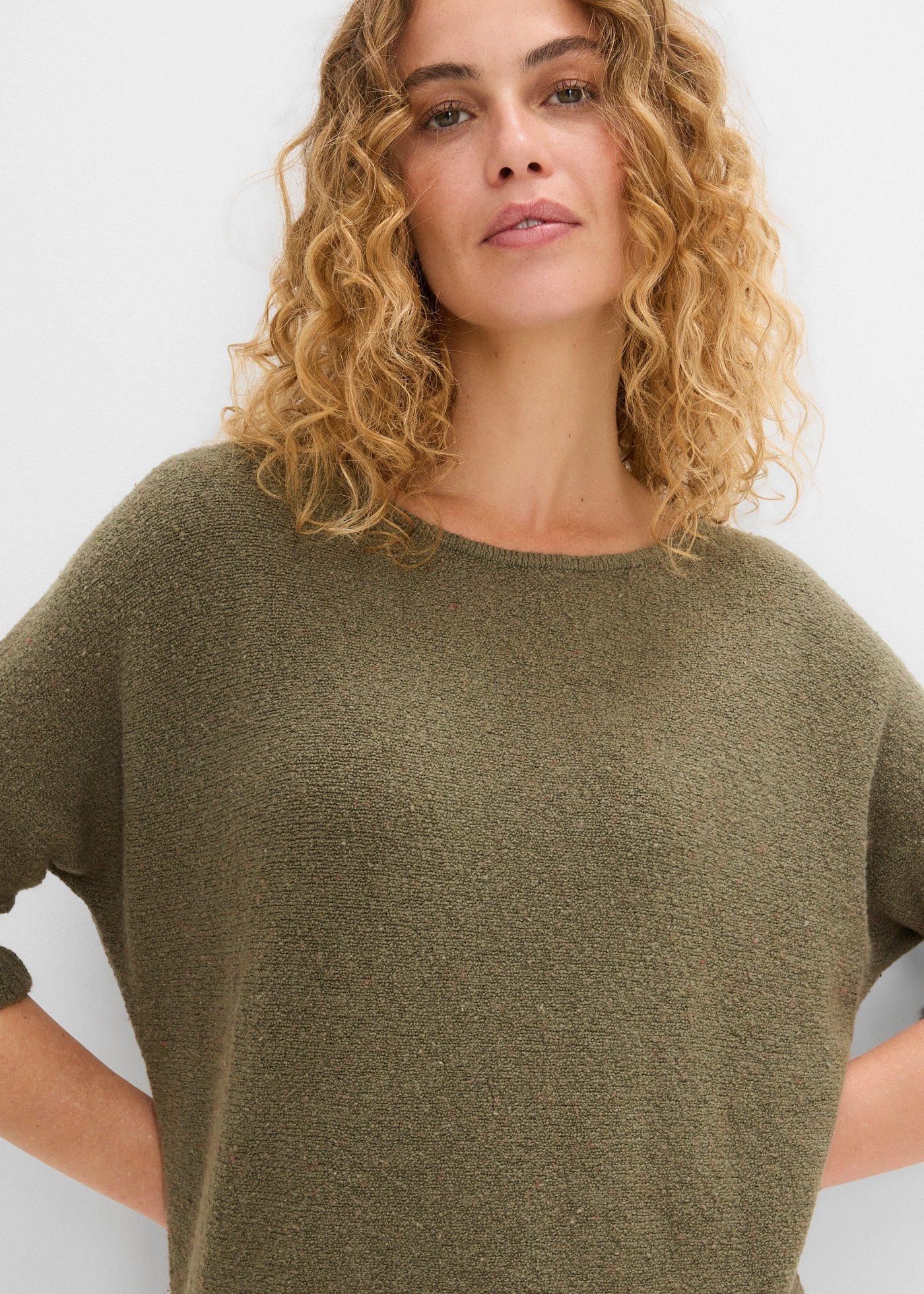 Sweter z mieszanki bawełny, rękawy z falbanką - Bonprix