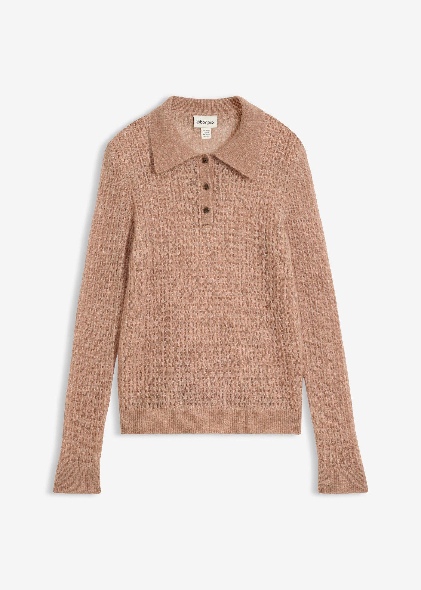 Pull col polo en douce maille ajourée