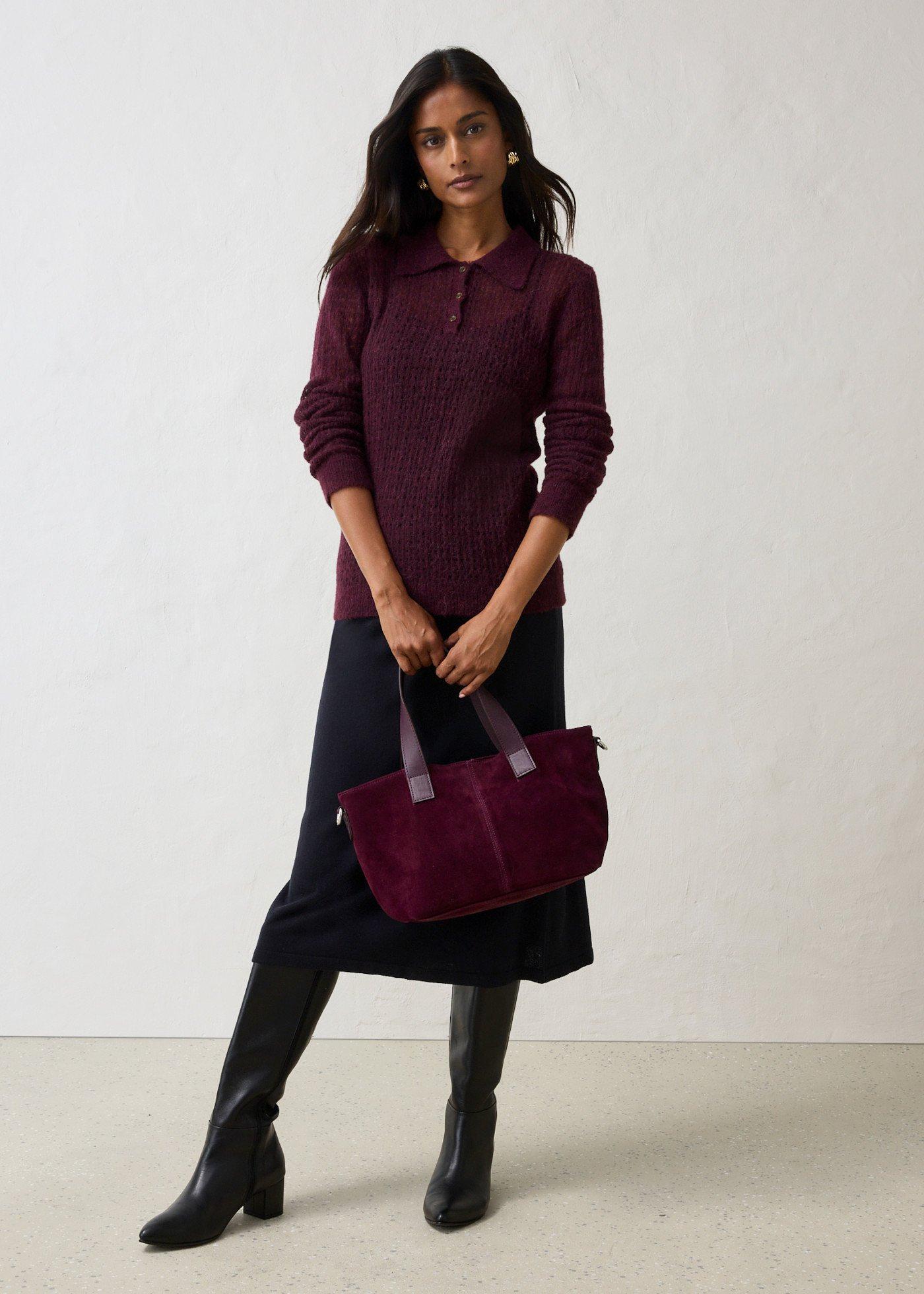 Sweter polo z miękkiej dzianiny ażurowej - Bonprix