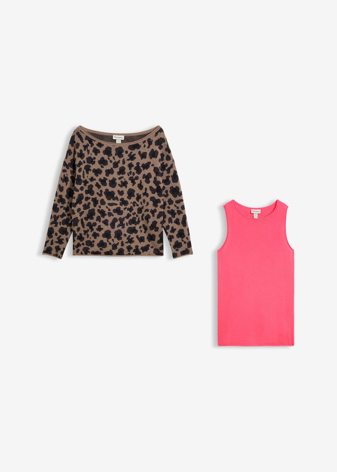 Pull et top avec coton (ens. 2 pces)