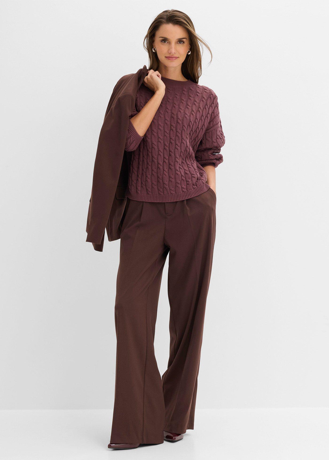 Sweter ze wzorem warkoczowym - Bonprix