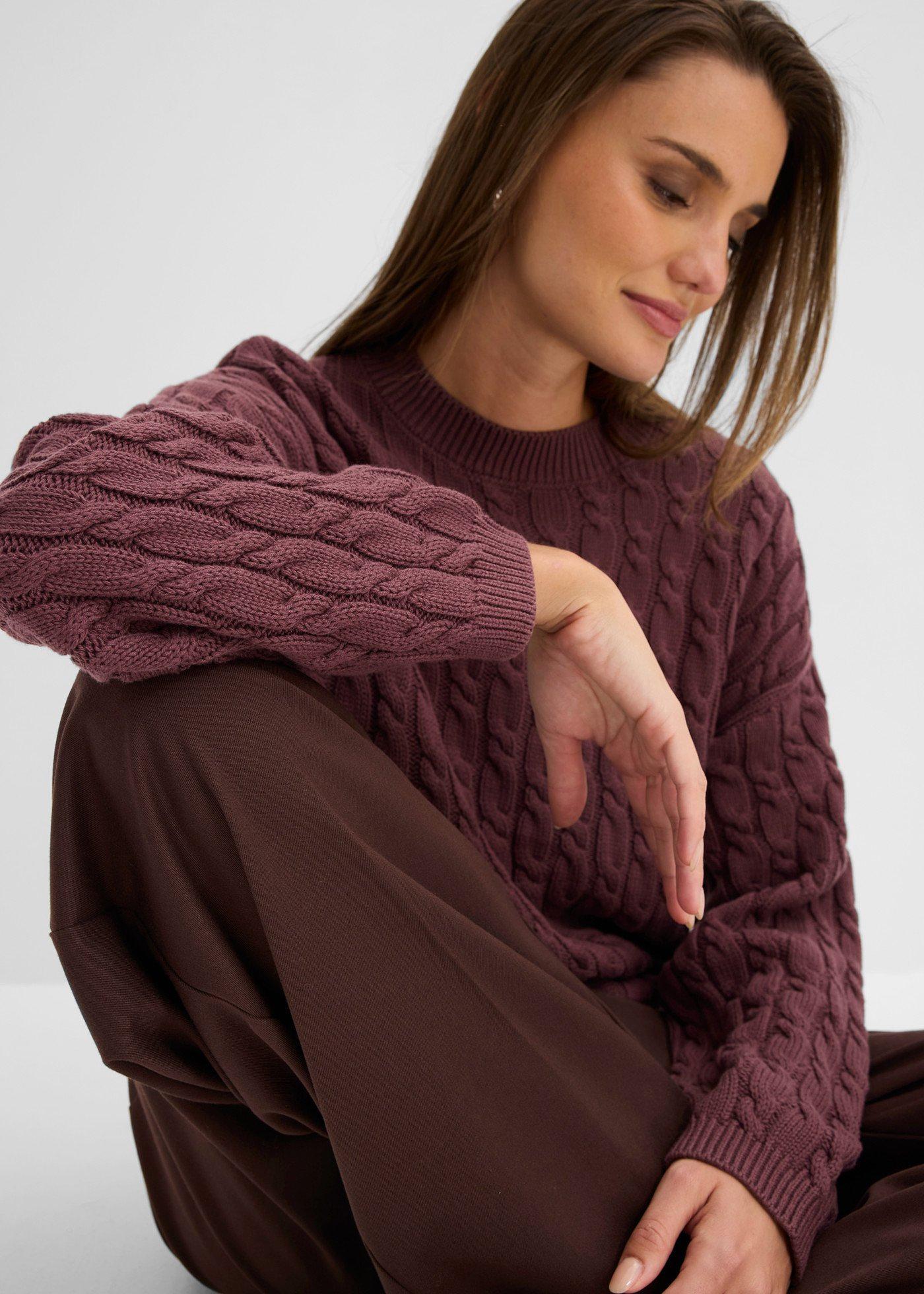 Sweter ze wzorem warkoczowym - Bonprix