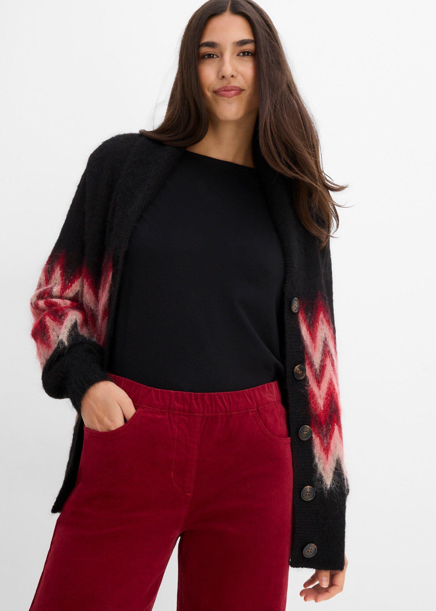 Szerokie spodnie sztruksowe, high waist, z mieszanki bawełny - Bonprix