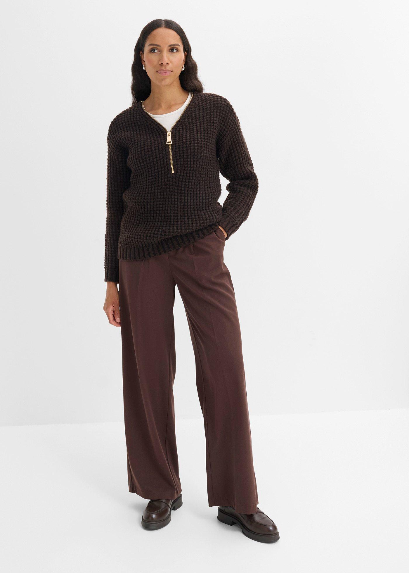 Gruby sweter dzianinowy z zamkiem - Bonprix