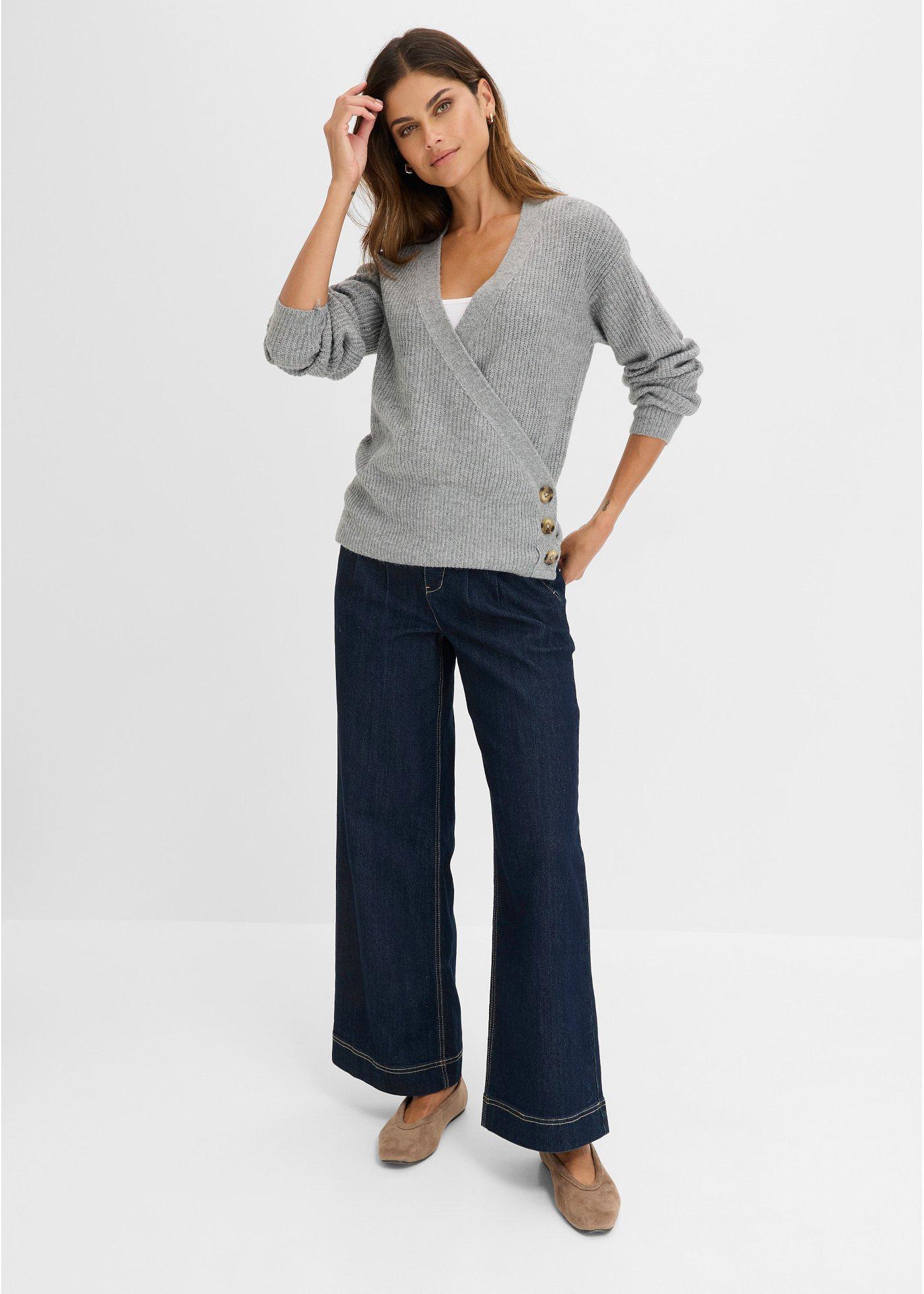 Sweter oversize z dekoltem kopertowym - Bonprix