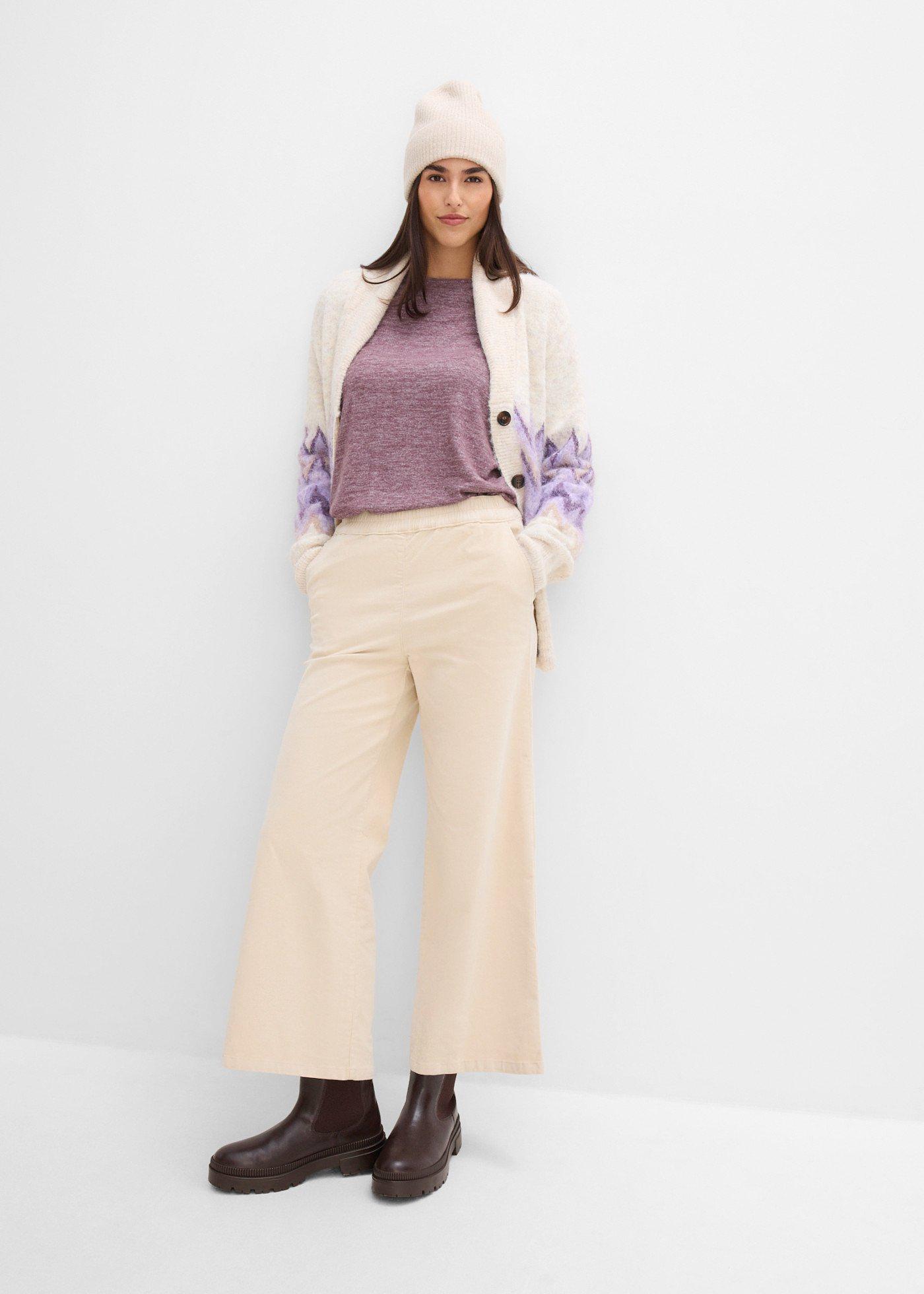 Spodnie sztruksowe high-waist z mieszanki bawełny - Bonprix