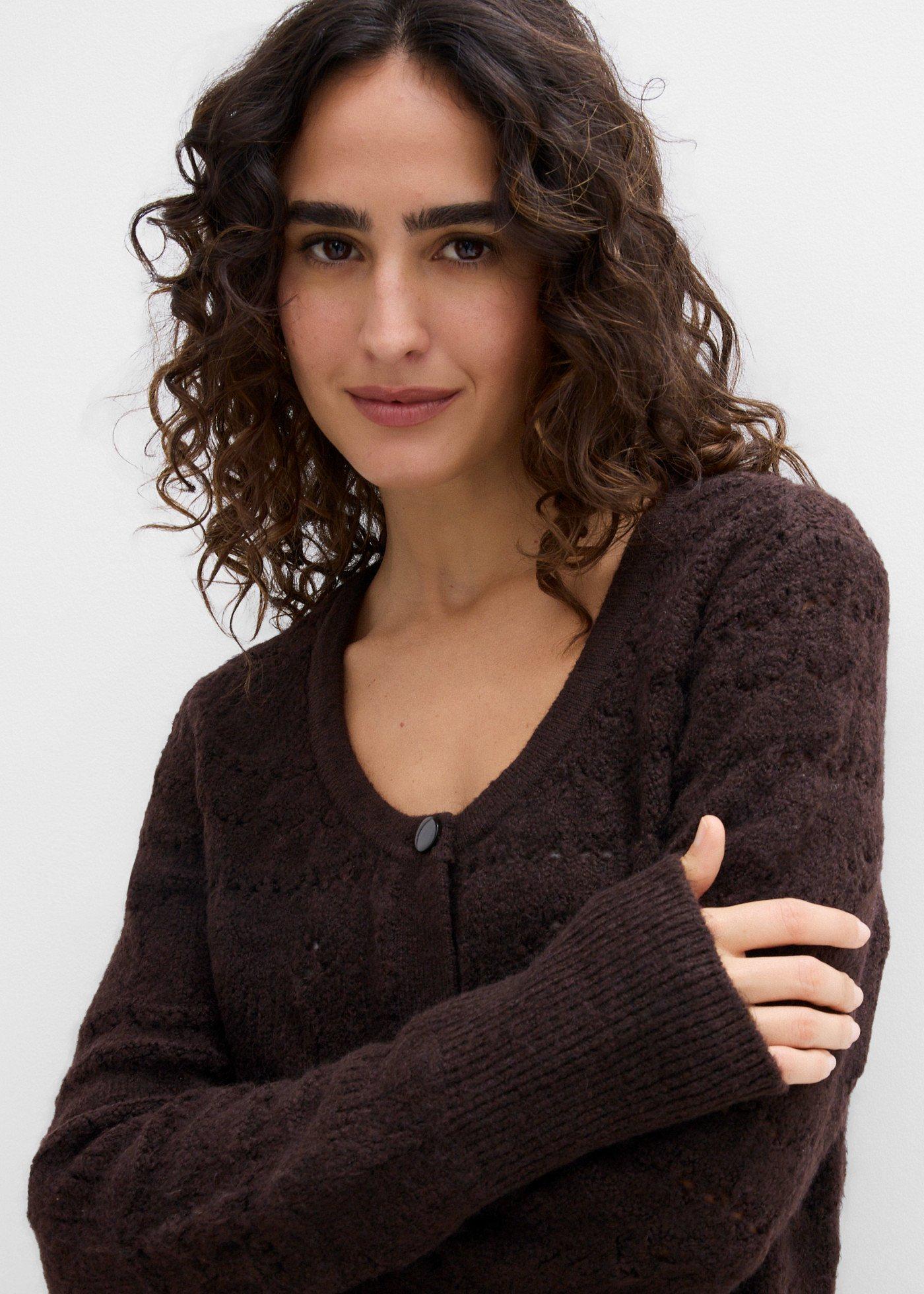 Sweter rozpinany ażurowy - Bonprix