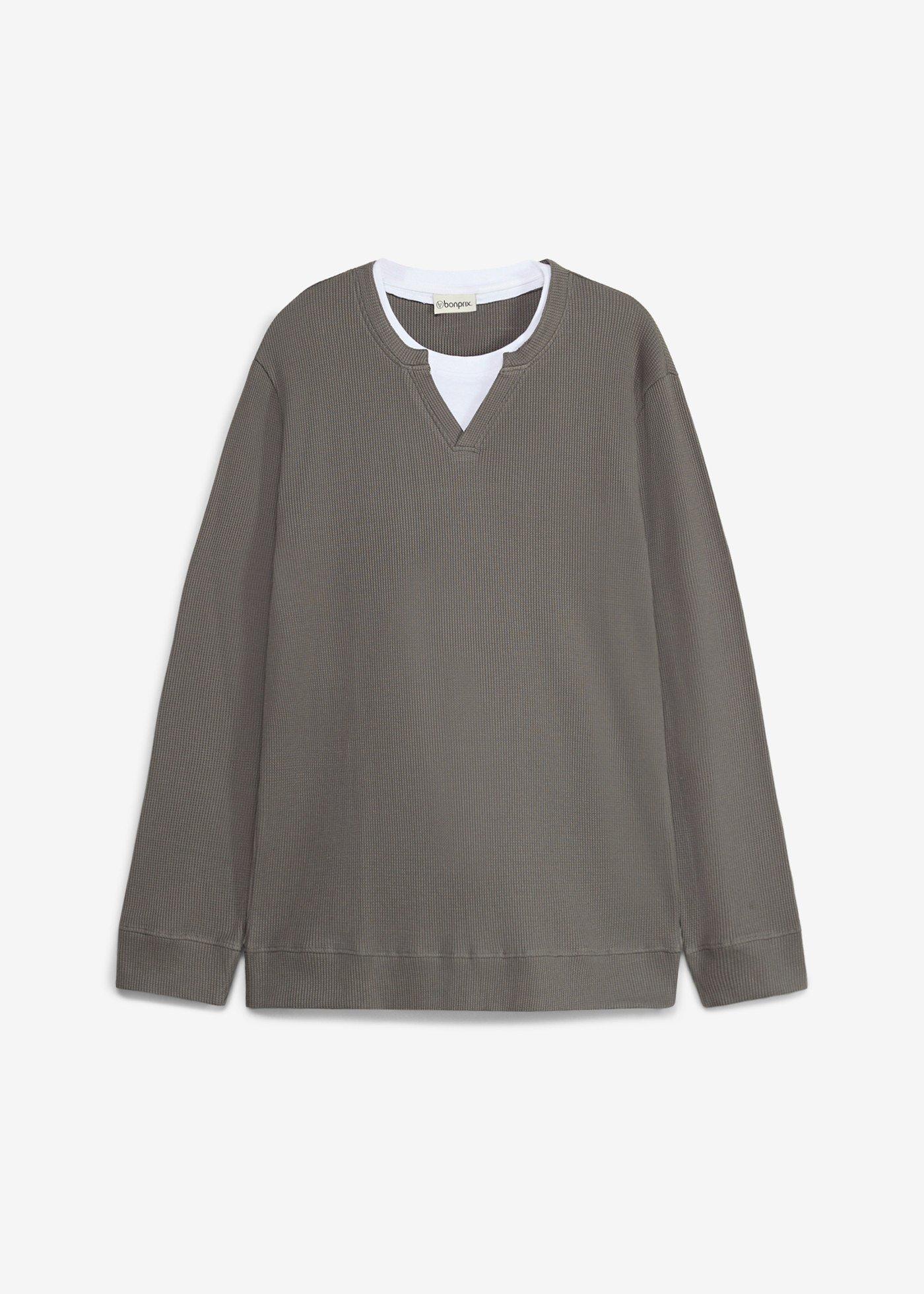 T-shirt manches longues effet superposé en maille gaufrée 100% coton