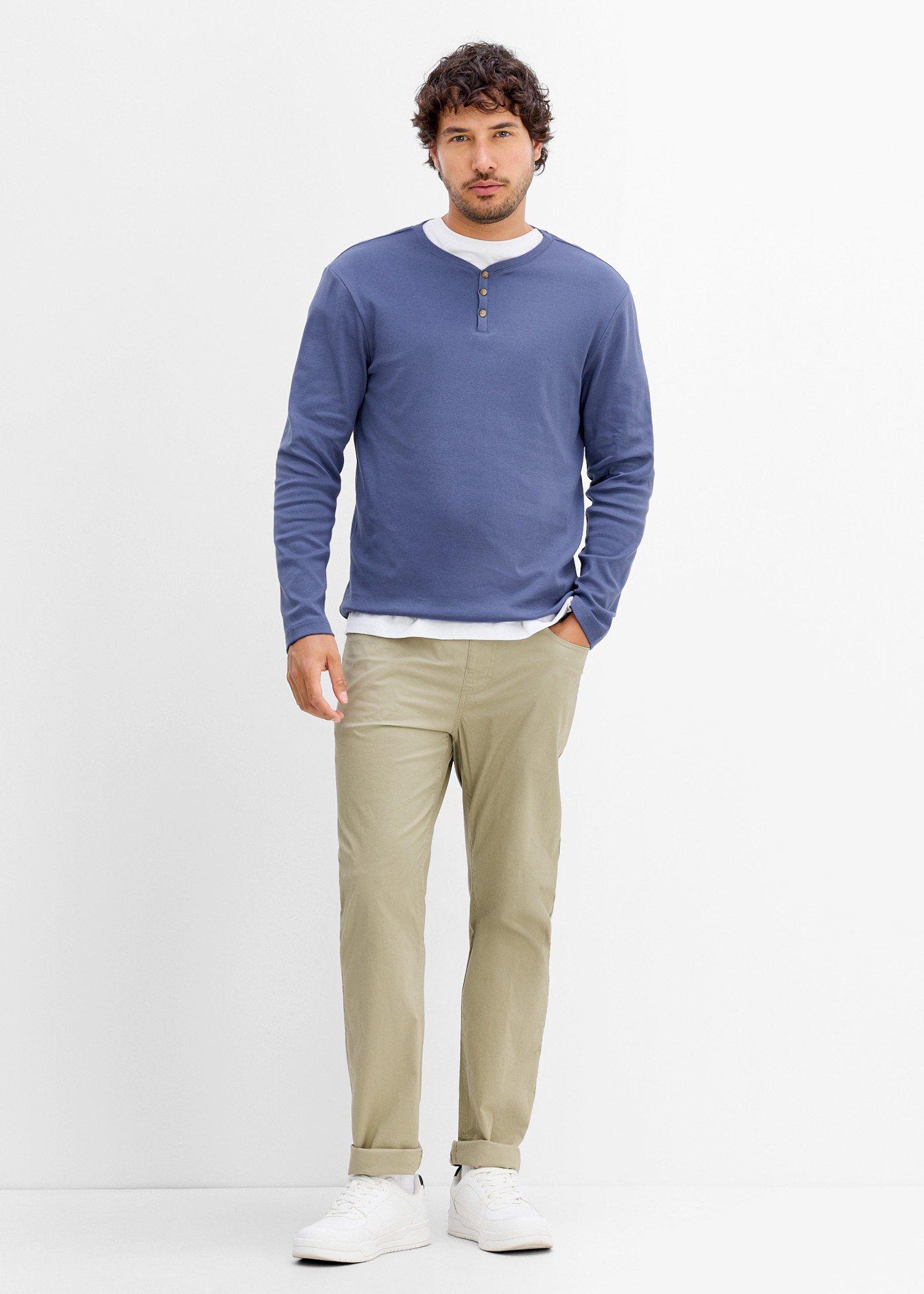 Koszulka z prążkowanego materiału, z dekoltem henley (2 szt.) - Bonprix