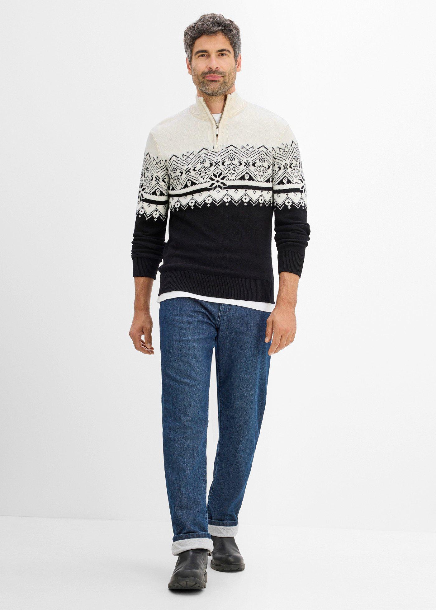 Sweter w norweski wzór z czystej bawełny - Bonprix