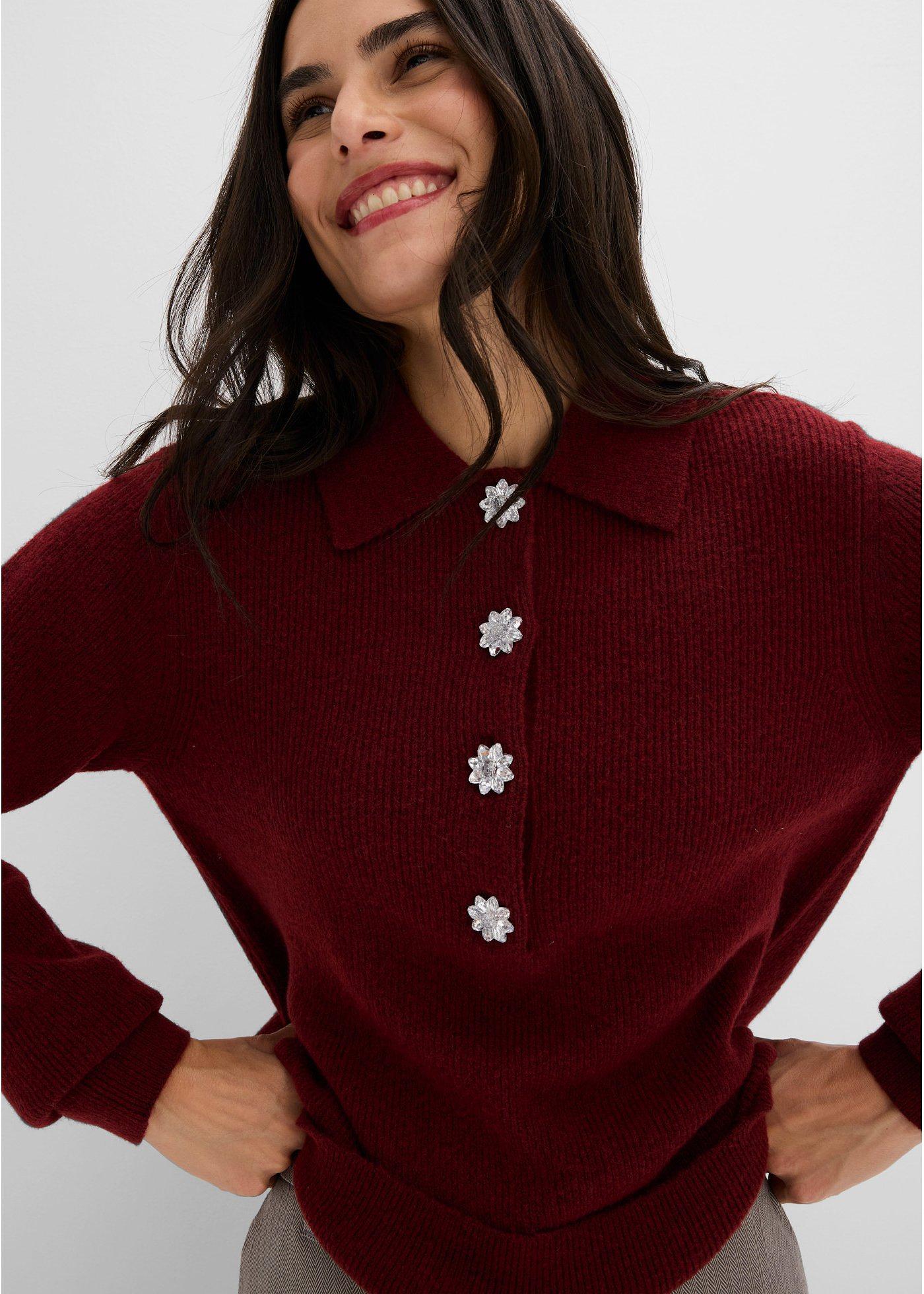 Sweter z kołnierzykiem polo z domieszką wełny - Bonprix