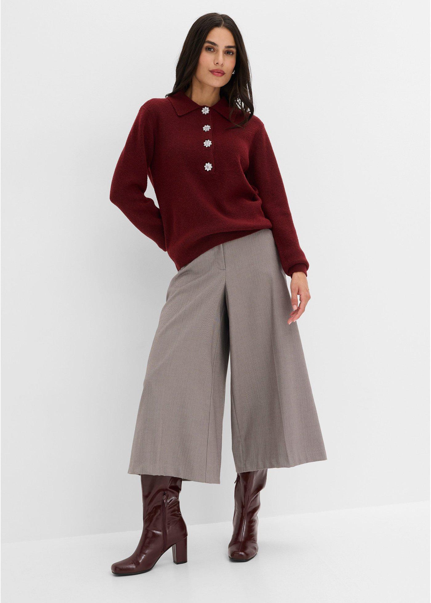 Sweter z kołnierzykiem polo z domieszką wełny - Bonprix