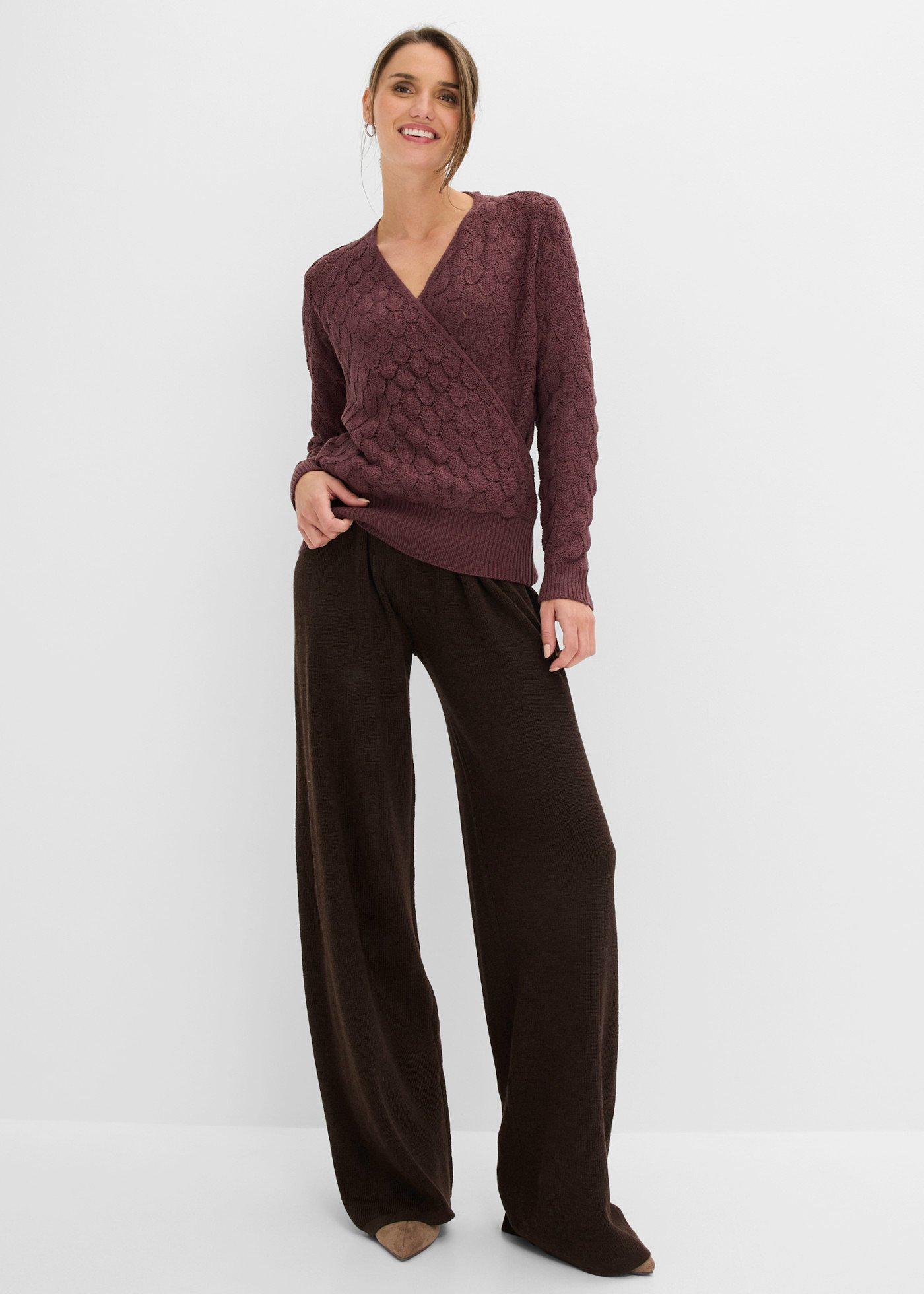Sweter ażurowy w optyce kopertowego - Bonprix