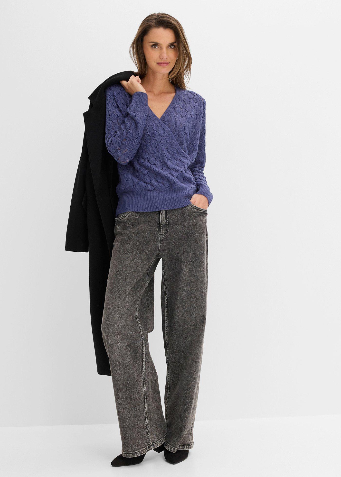 Sweter ażurowy w optyce kopertowego - Bonprix