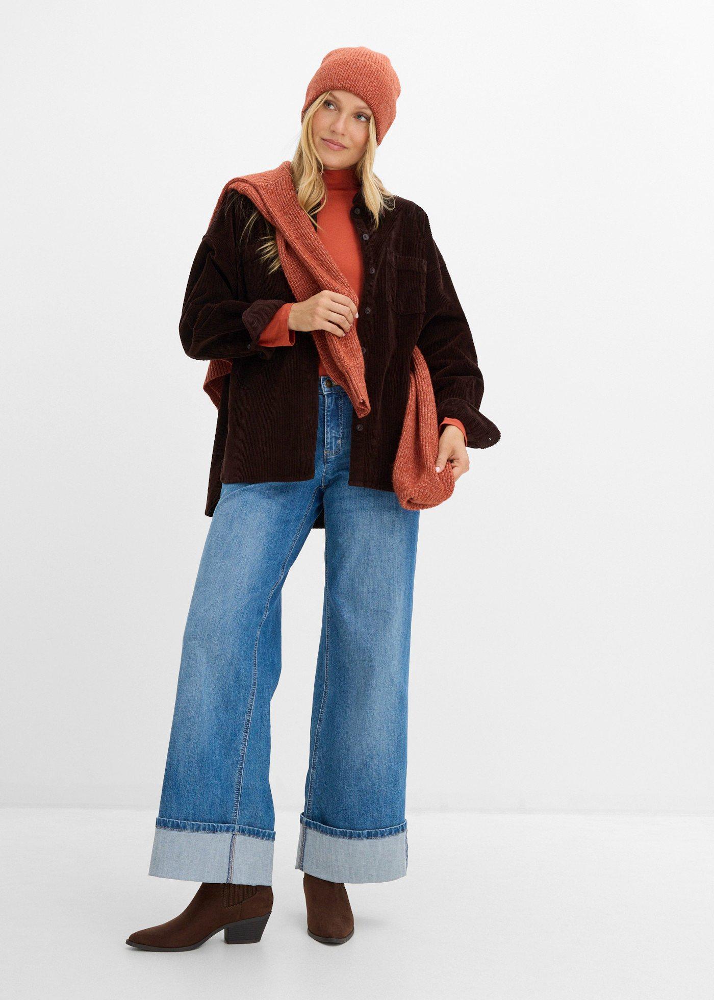 Jeansy wide leg z podwiniętymi nogawkami - Bonprix